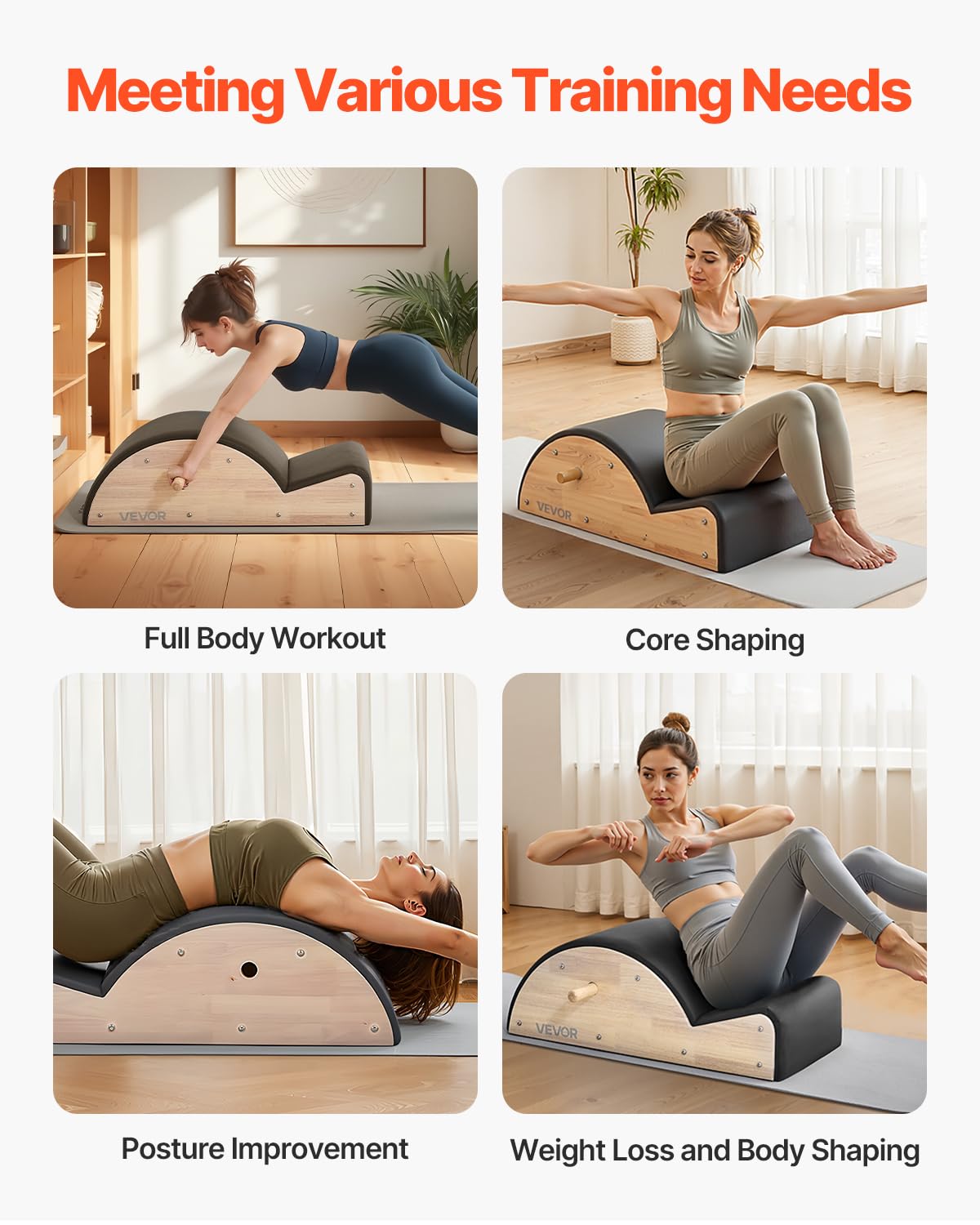 VEVOR Correcteur de Colonne Vertébrale Pilates, Arc Pilates en Bois d'Hévéa, Accessoire Yoga, Exercices Équilibre Étirement Renforcement Tronc