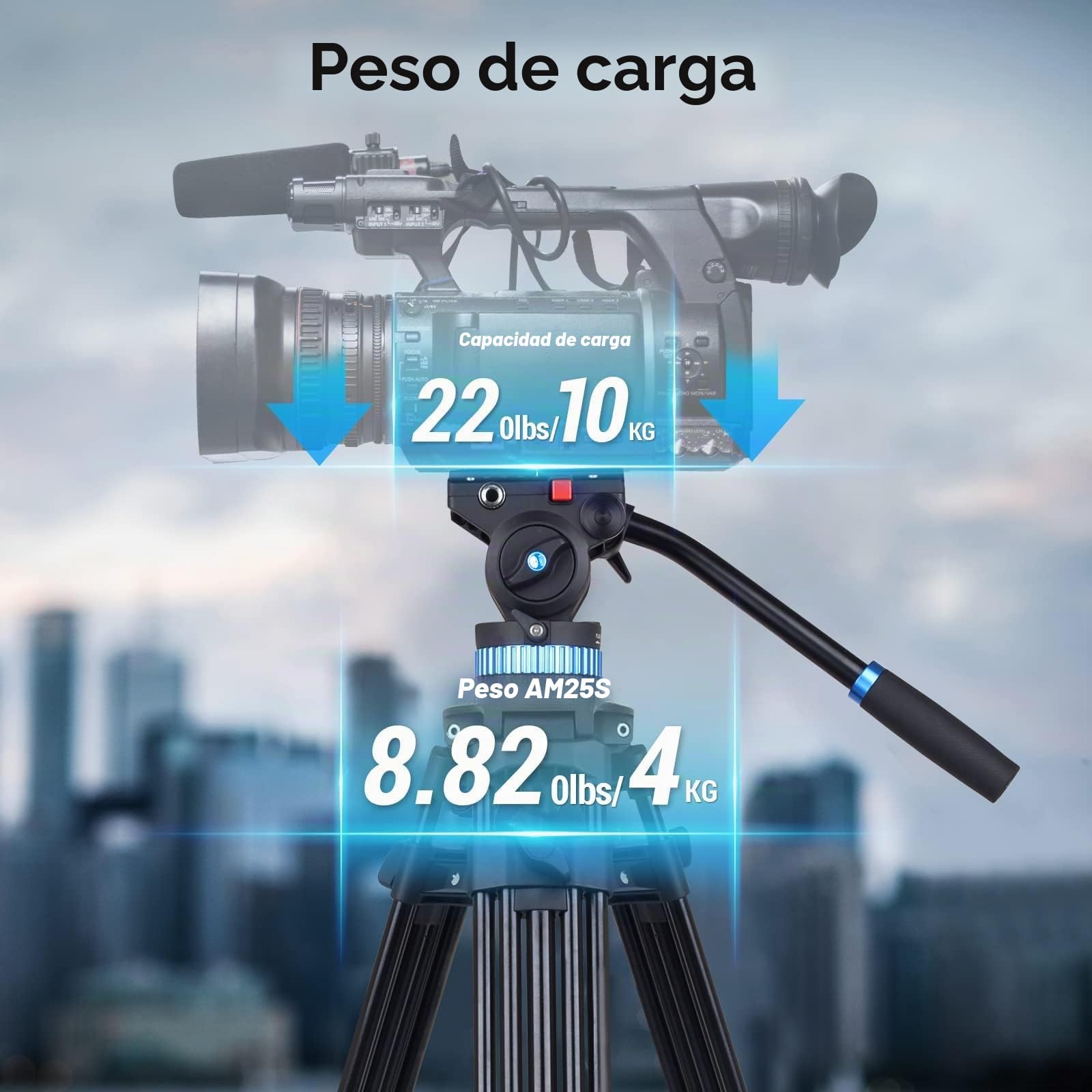 SIRUI 190cm Trípode de Vídeo, 190cm Vídeo Trípode, Trípode Profesional Resistente con Cabezal de Amortiguación de Fluido Ajustable para DSLR, Videocámara, Cámara, Carga Máxima 10kg AM-25S