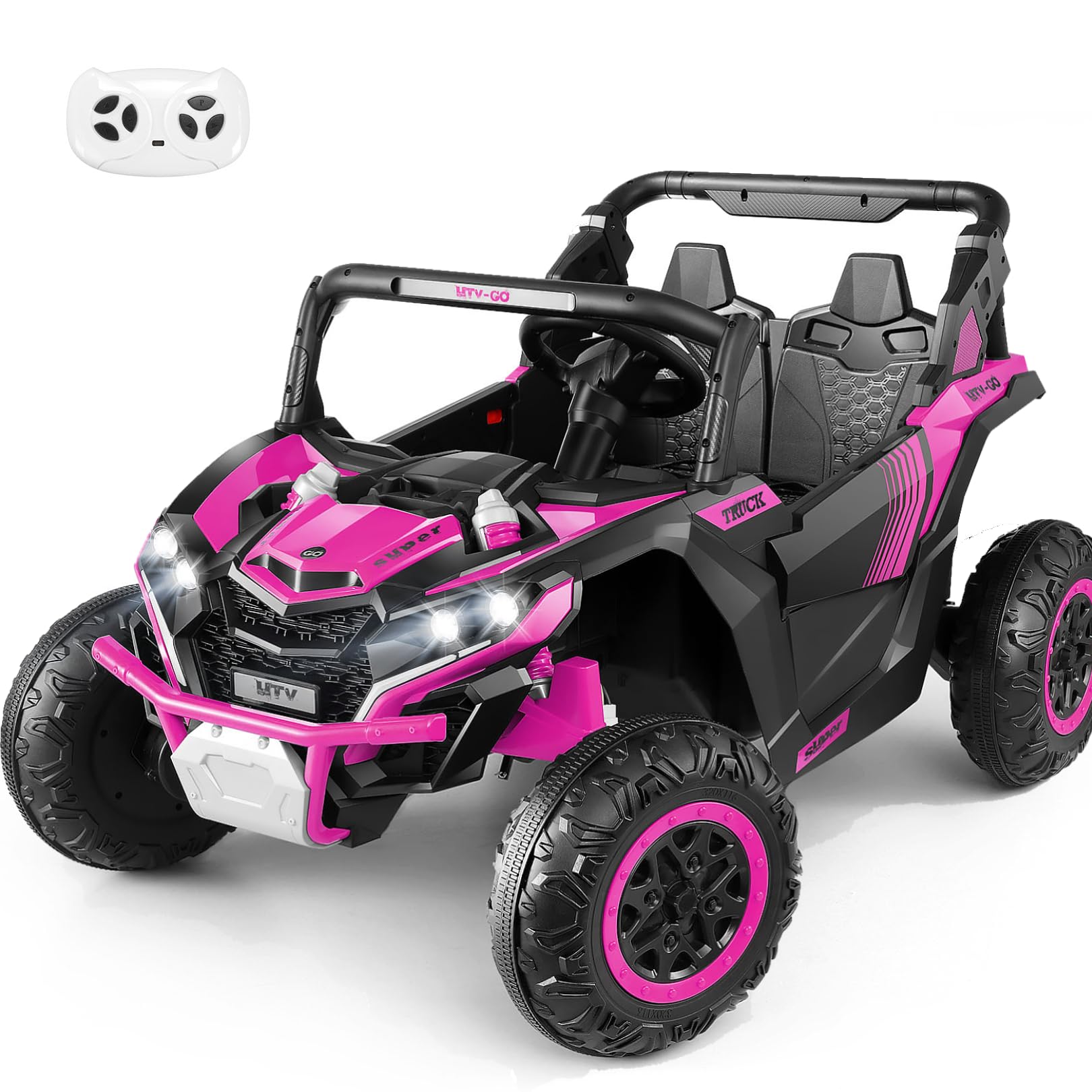 24V Ride on Toy Car for Big Kids 4-8, XL Kids UTV 2 Seater with Remote Control, 20" Spacious Seat, 4WD/2WD, MP3 & USB, 3 Speed, Storage, Electric Powerful Cars for Boys Girls, Pink