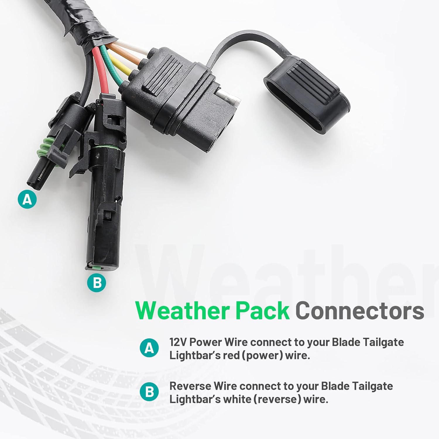 MECMO Quick Connect Adapter for Tailgate Light Bar LED Redline Amber Turn Signal Reverse Full Function, USCAR 7 Pin to 4 Pin Trailer Connector Wiring Harness w/Reverse & 12V Wire for Truck USCAR 7-Way