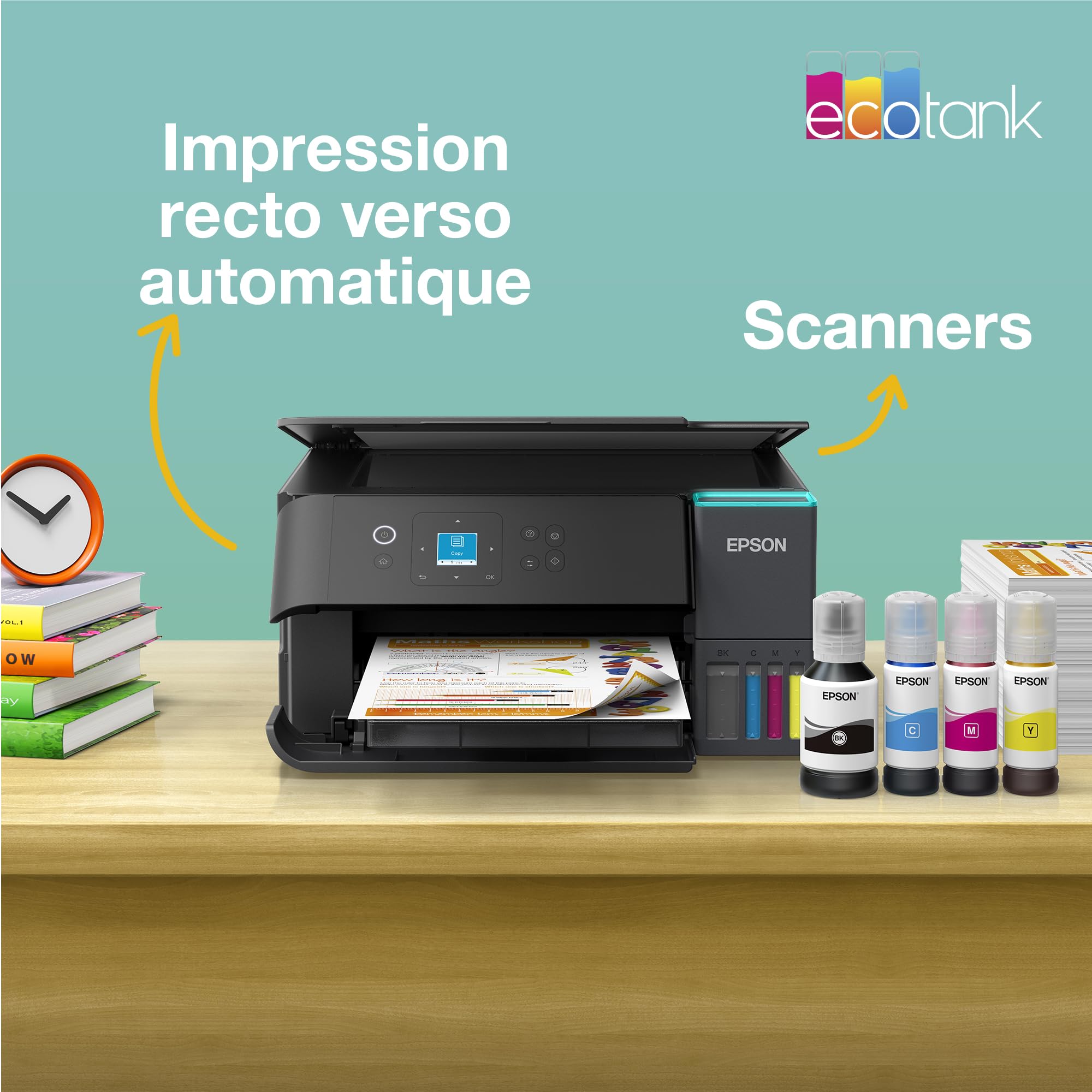 Epson EcoTank ET-2955 Imprimante à Réservoirs D’Encre | Maison & Petit Bureau | Wi-FI | A4 | Imprimer, Copier, Numériser | Écran LCD 3,7cm | Impression Recto Verso Auto | Jusqu’à 3 Ans d’Encre Inclus