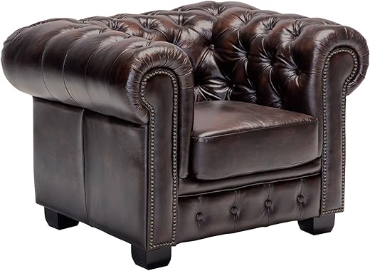 Woodkings® Chesterfield Sessel antik Echtleder Bürosessel Polstermöbel Designsessel Federkern Unikat Herrenzimmer englisches Leder Stilsessel (antik braun)