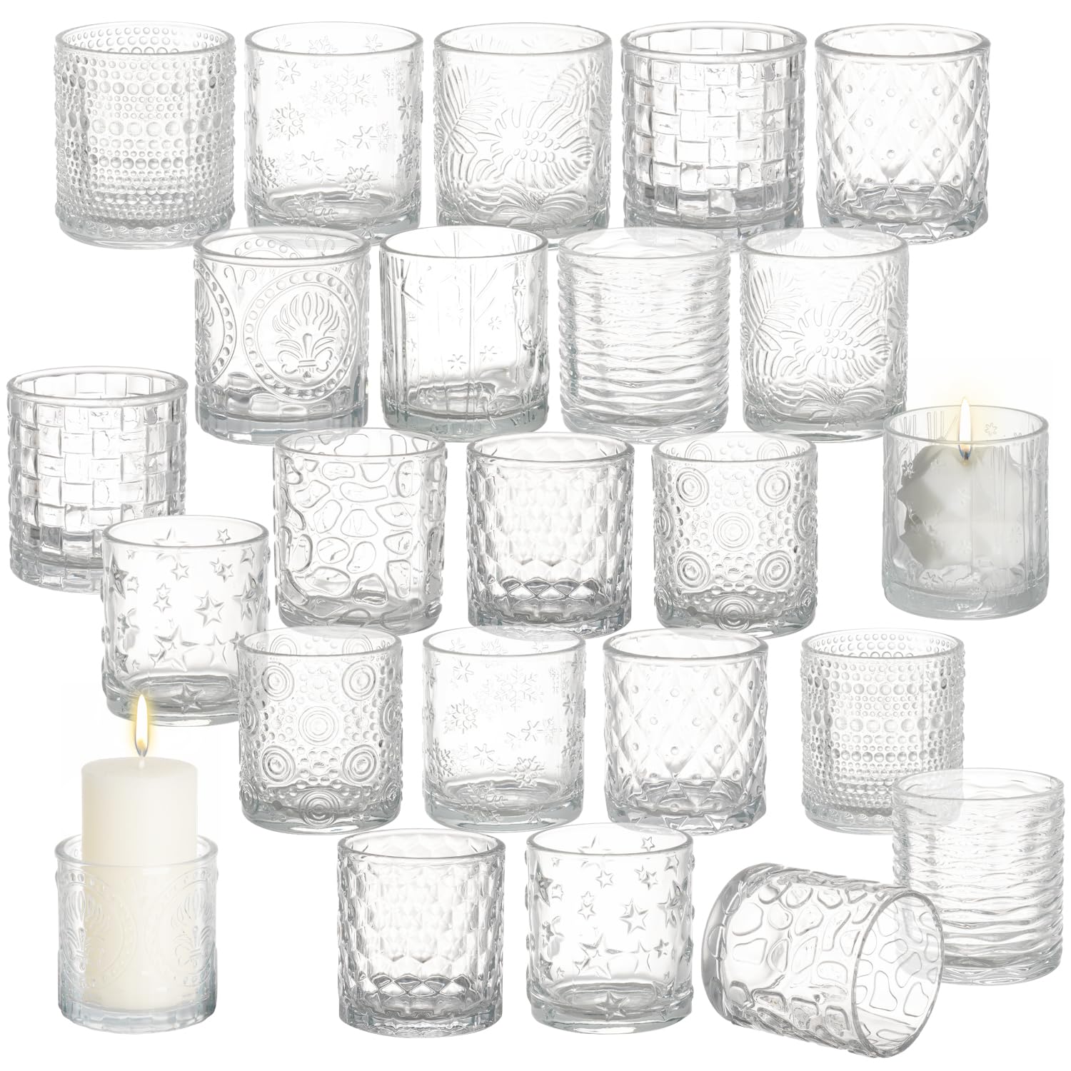 24 Pack Votive Candle Holders Set, Vintage Glass Votives Holder Bulk