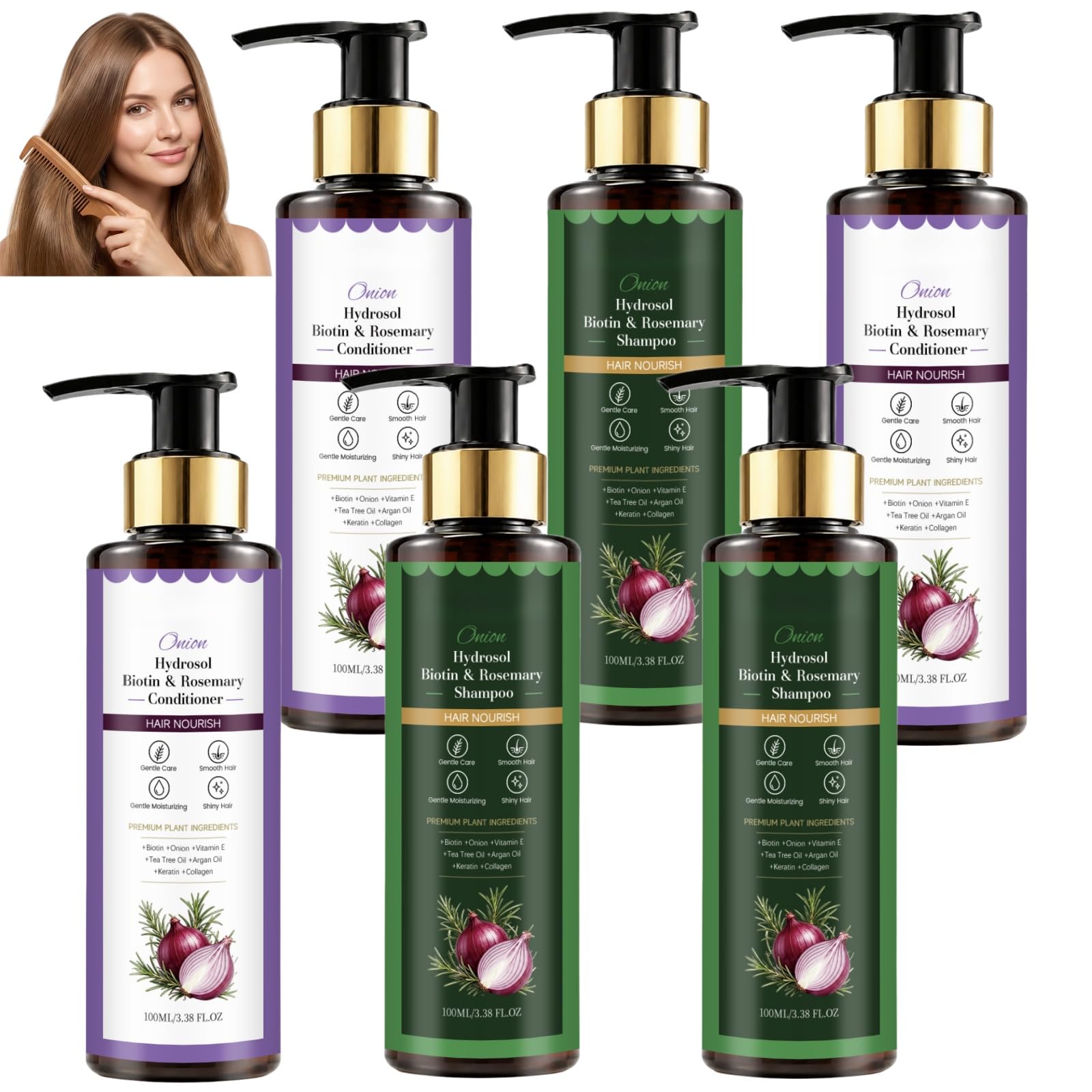 Set di shampoo e balsamo, rinfrescante per la cura del cuoio capelluto, per capelli setosi, lisci e lucidi, riduce l'effetto crespo e controlla i grovigli (6 pezzi)