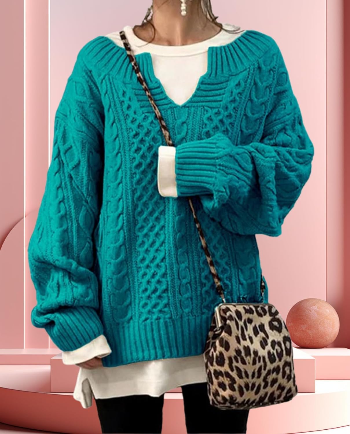 LIZALIG Women's Cable Knit Sweater Casual Oversized Chunky Knitted Fall Sweaters for Women 2025 Pullover - Image 6