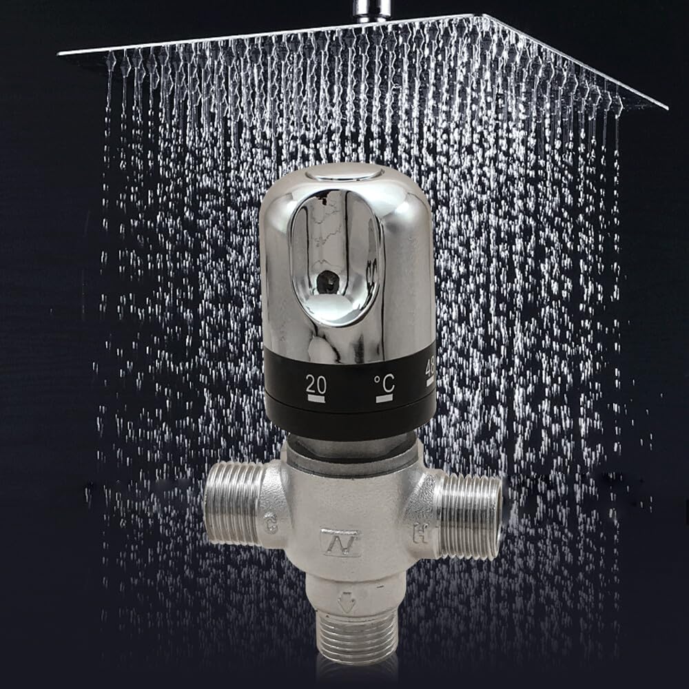 Grifo mezclador de agua termostático, rosca exterior G1/2", con válvula antirretorno y bloqueo de seguridad, para centros de baño, uso doméstico diario, grifos de bañera, 7 x 12 cm (largo x alto)