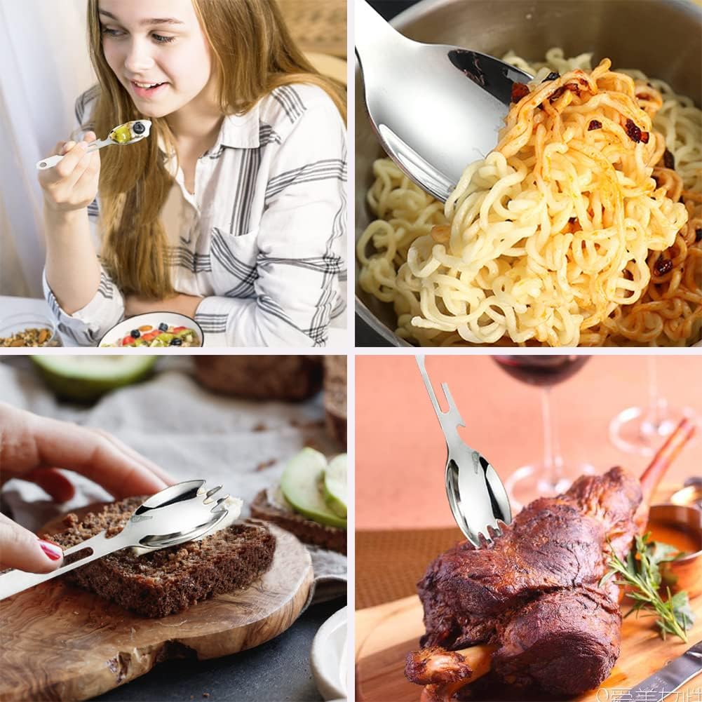 Sporks Stainless Steel, 3 in 1 Spork Camping Cutlery Travel Cutlery Set