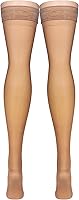 Vista 5 de Truform Medias de compresión transparentes, 15-20 mmHg, longitud alta hasta el muslo para mujer, 20 denier, beige, S