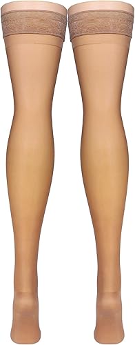 Miniatura 6 de Truform Medias de compresión transparentes, 15-20 mmHg, longitud alta hasta el muslo para mujer, 20 denier, beige, XL