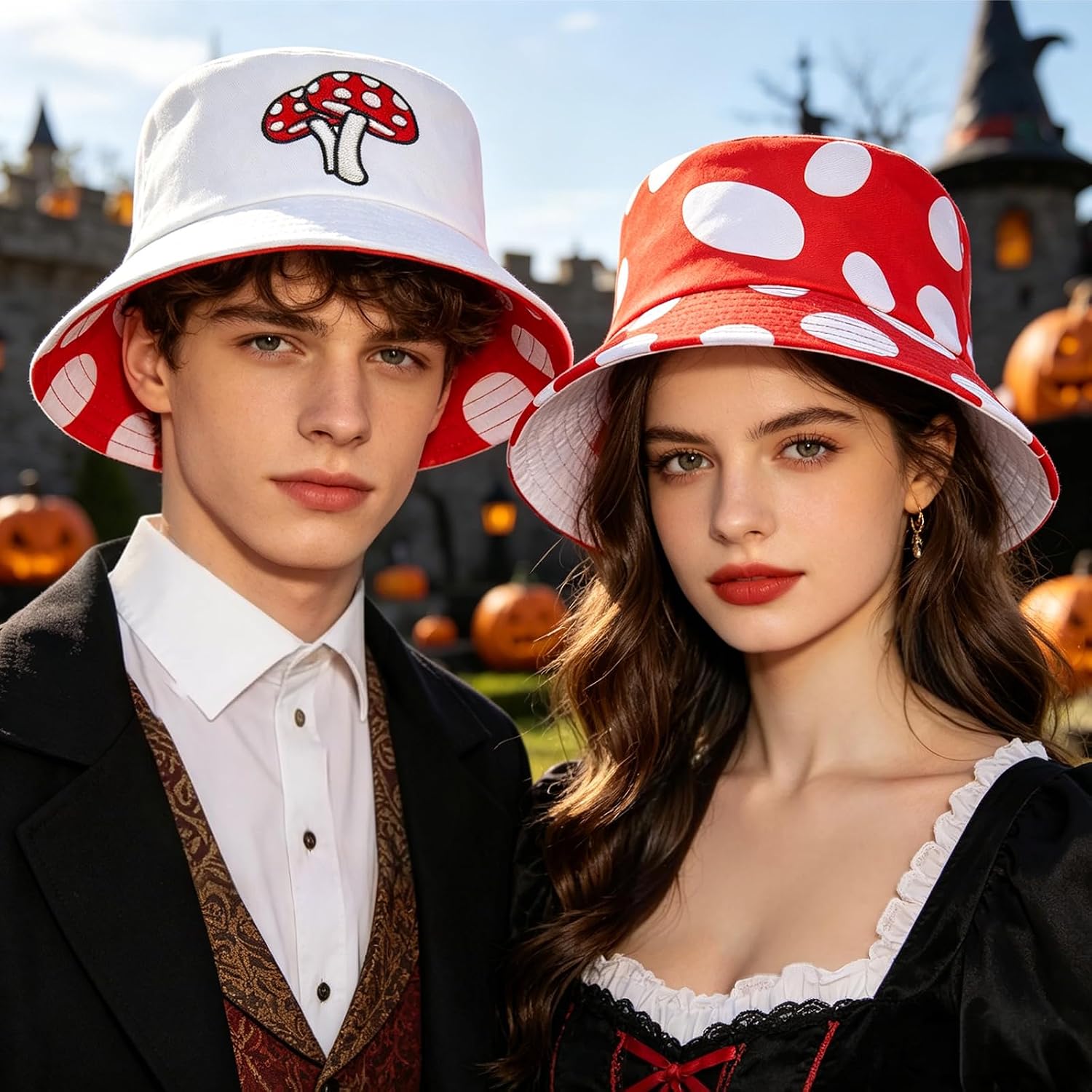 Mushrooms Bucket Hat for Women Men Beach Sun Hat Aesthetic Fishing Hat Red and White