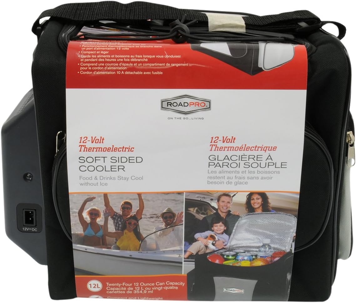 Roadpro Automotive Soft Sided 12 Volt Travel Cooler Bag Grey Black 13 X 11 5 X 8 3 In Amazon Co Uk Home Kitchen