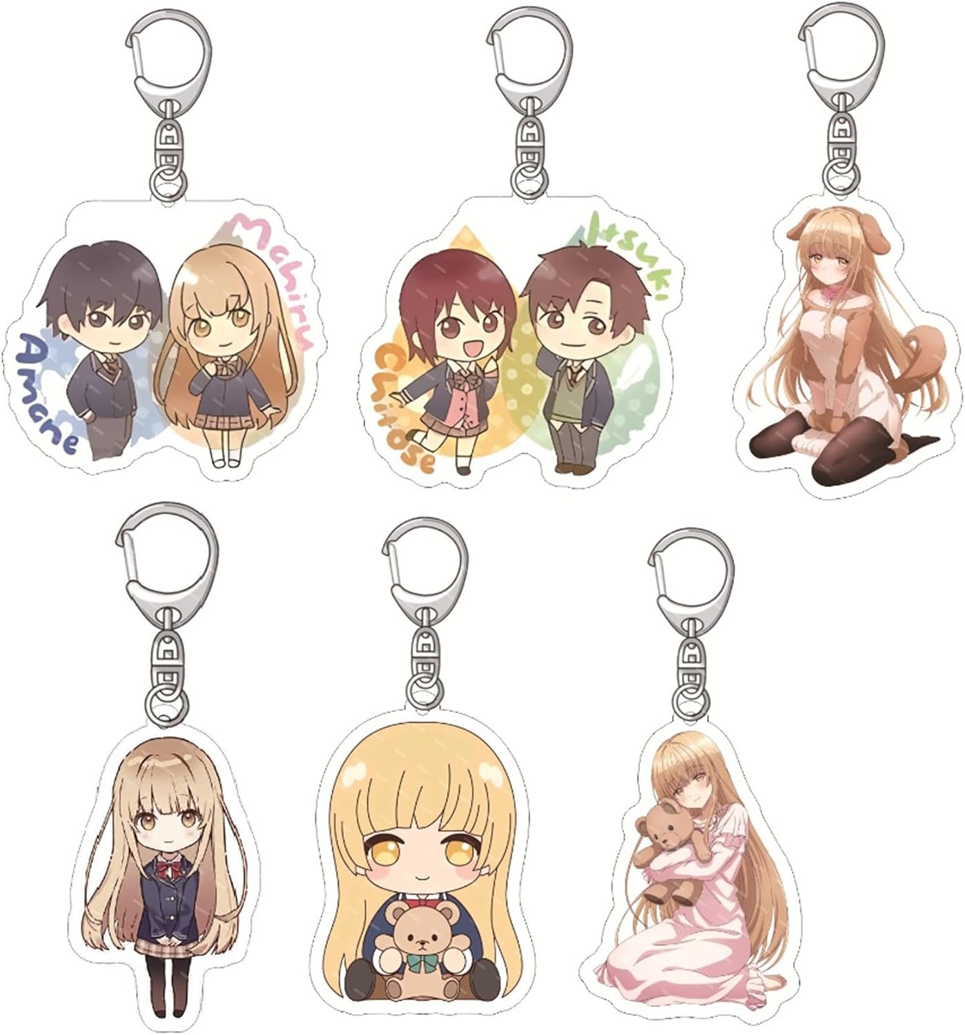 Set of 6 Anime The Angel Next Door Spoils Me Rotten Keychain Acrylic Pendant Key Chain Key Ring