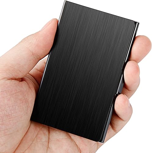 Miniatura 7 de Tarjetero de metal delgado negro + funda de oro rosa, funda delgada para tarjetas de visita para hombres y mujeres, funda de tarjeta de metal de