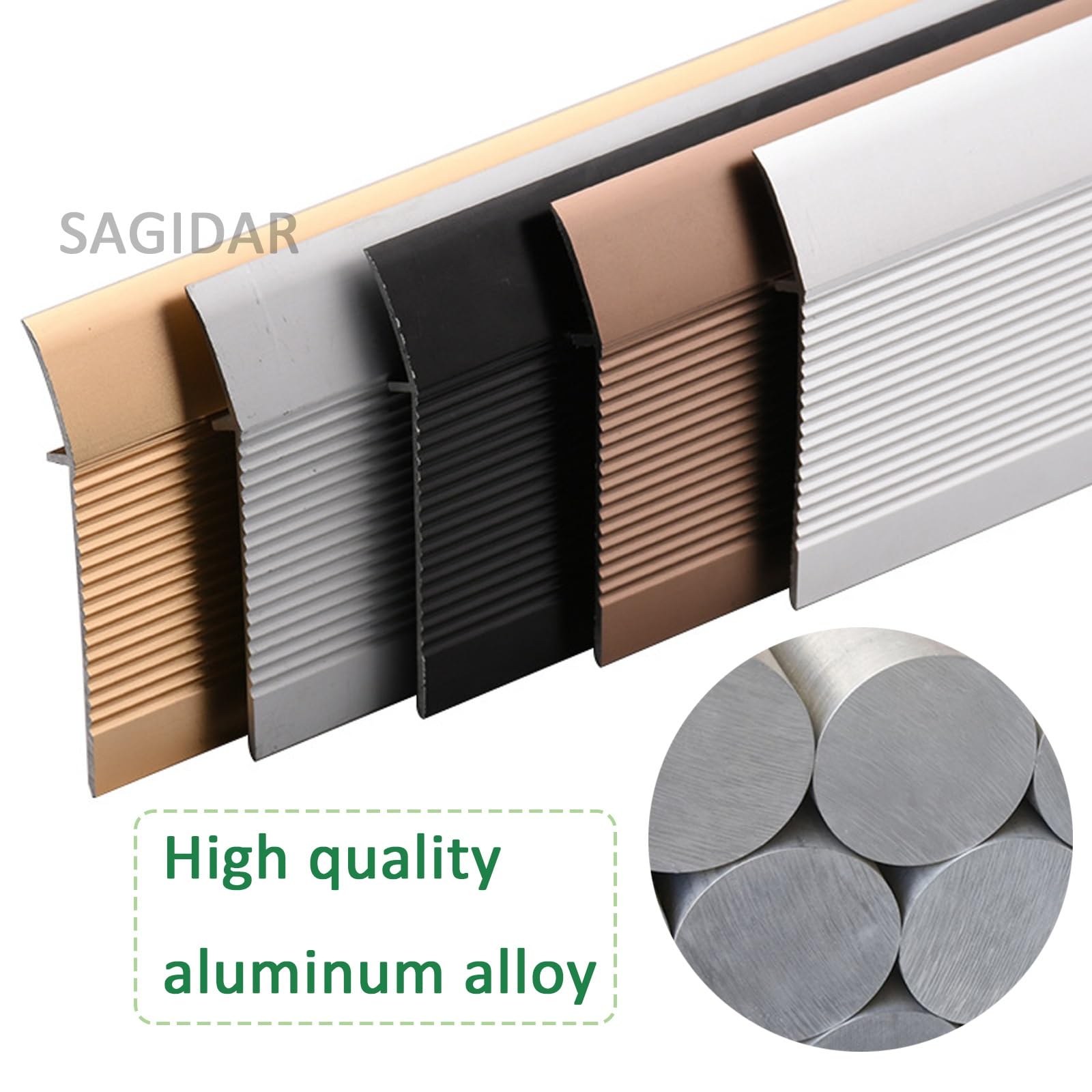 SAGIDAR Baguette Recouvrement Large 10cm, Bande Transition pour Sol Irrégulier, Surface Lisse, Facile À Installer, Convient pour Une Pente De Seuil De 1.5-4.5cm, Raccordement D'espace