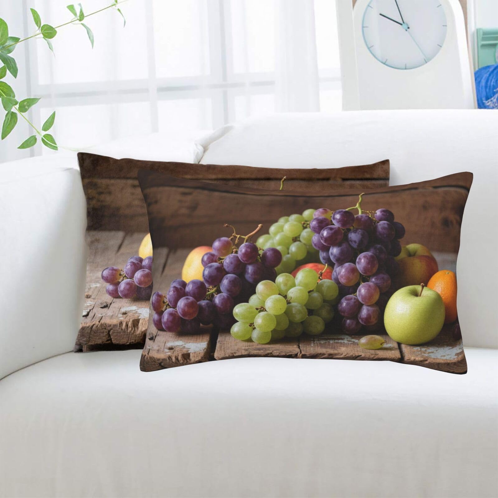 2 Pack Standard Pillowcases Sets, Ultra Soft Comfort Microfiber Plush Pillow Cases Retro Fruit Grapes Wooden Board Decorative Throw Pillow Cover with Hidden Zipper for Bedroom, Sofa, Couch,14"X20"