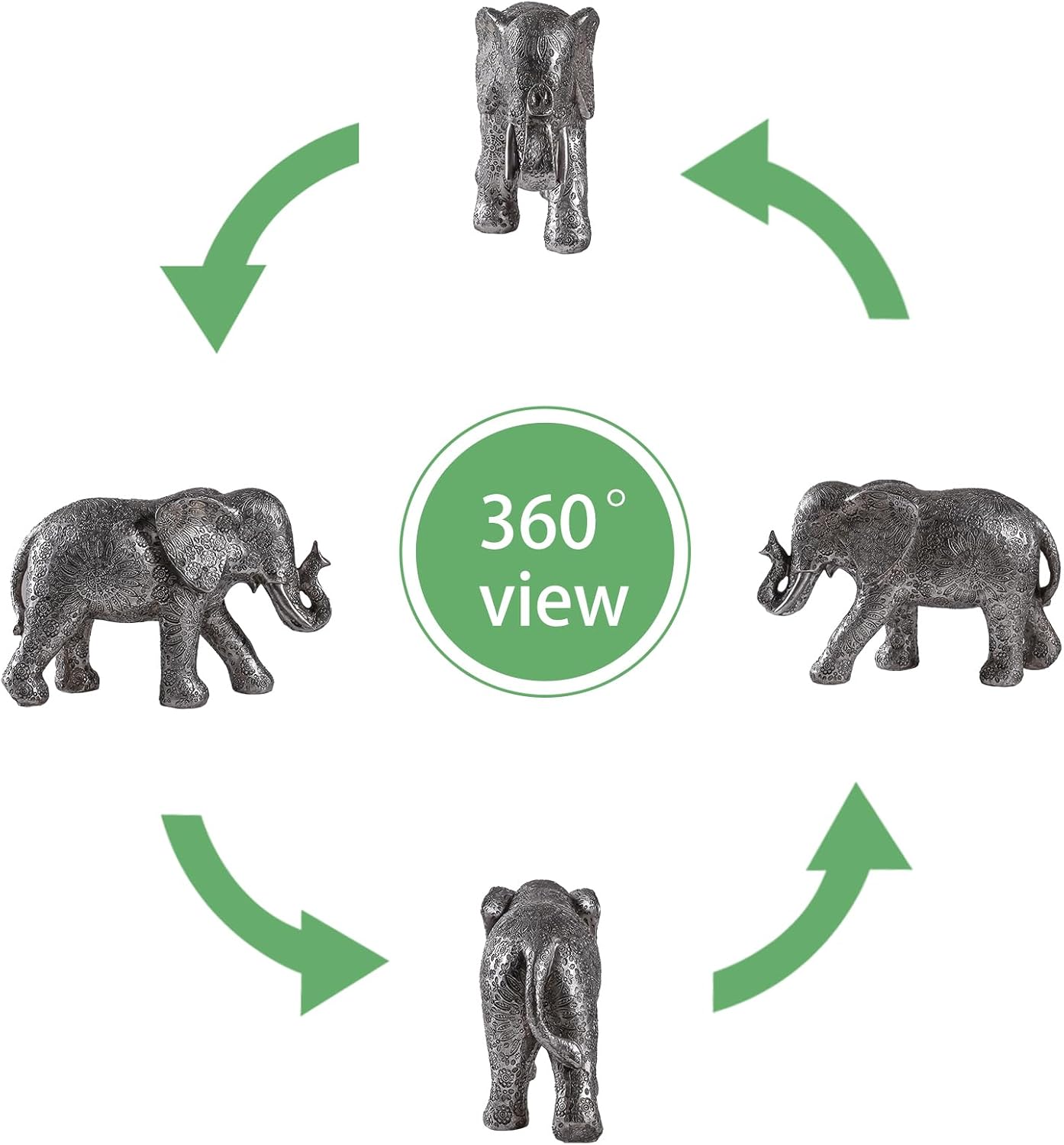 Silver Elephant Statue - Modern Home Decor, Resin Sculpture for Bookshelves, Bedrooms, Desktops, Living Rooms (7.87" Silver)‌