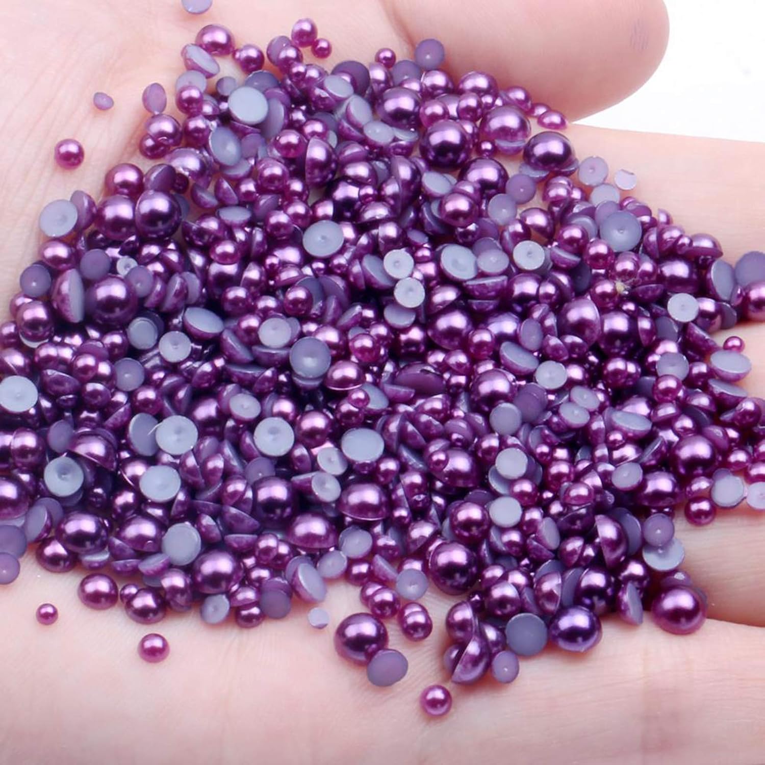 Dowarm 1000PCS 4/6/8/10/12/14mm Flatback Half Round Pearls Beads for Crafts Jewelry Scrapbook DIY Decoration (Dark Purple) - Image 2