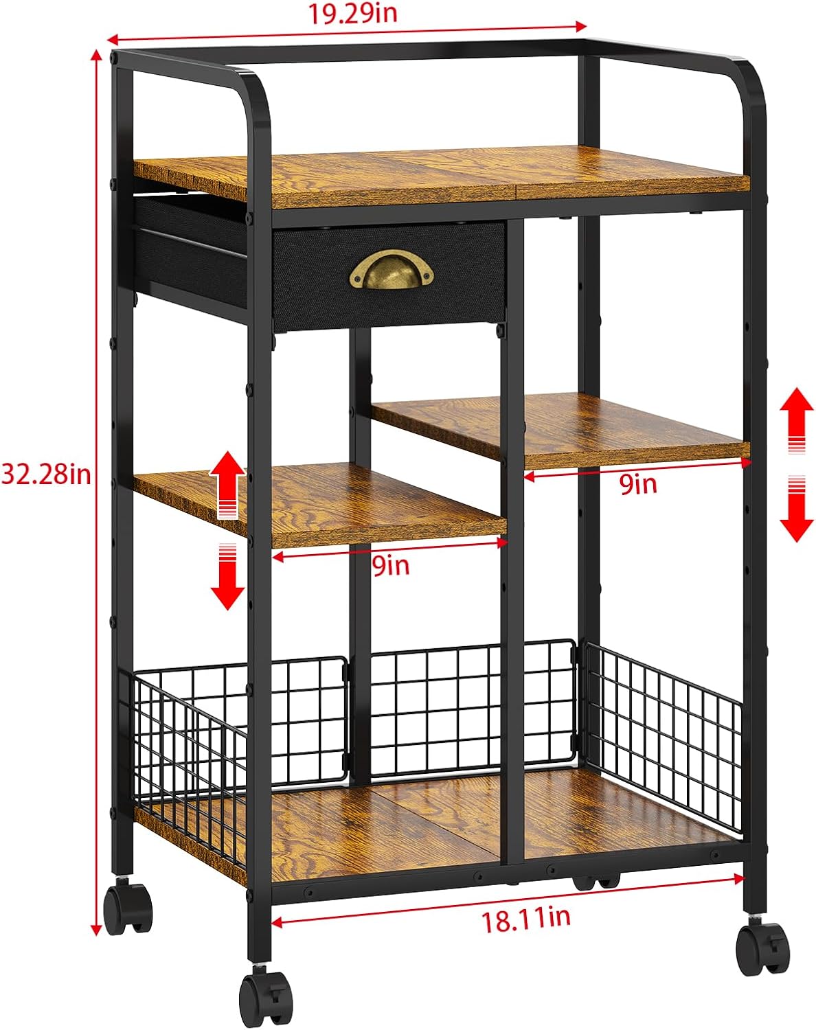 keomaisyto Kitchen Serving Storage Cart with Table Top & Drawer, 3-Tier Rolling Utility Cart on Wheels with Adjustable 2 Storage Shelves, Coffee Bar cart for Kitchen/Dining/Living Room