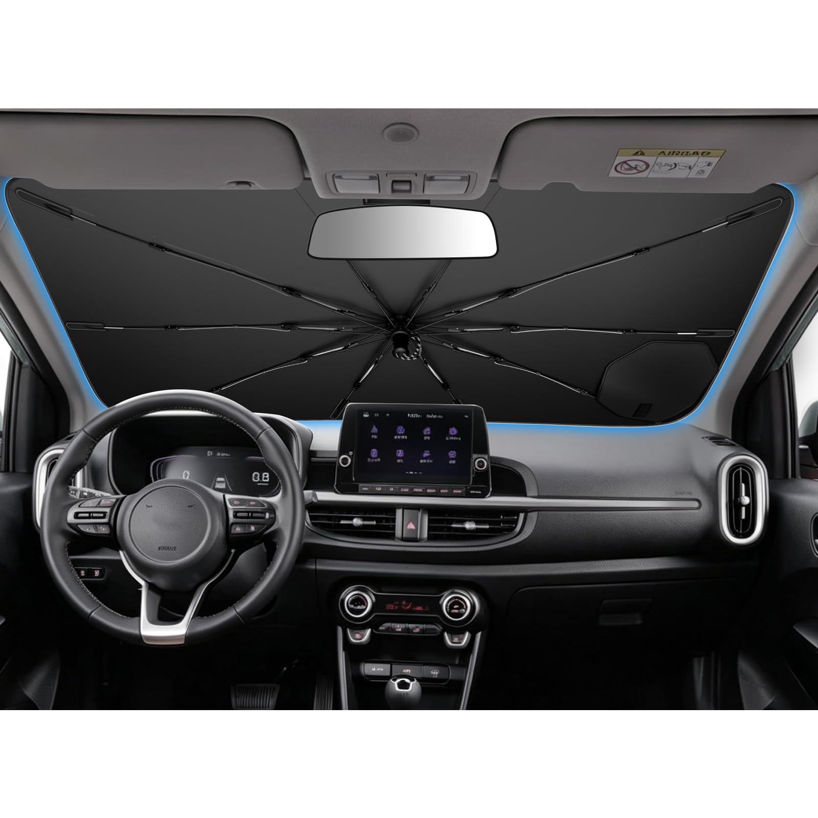 SHAOHAO Ombrello Parasole Parabrezza per KIA Picanto (JA) 2017-2025 Protezione Solare UV con Maniglia Flessibile e Cordino, Accessori Interni, Facile da Riporre e Raffreddamento Rapido