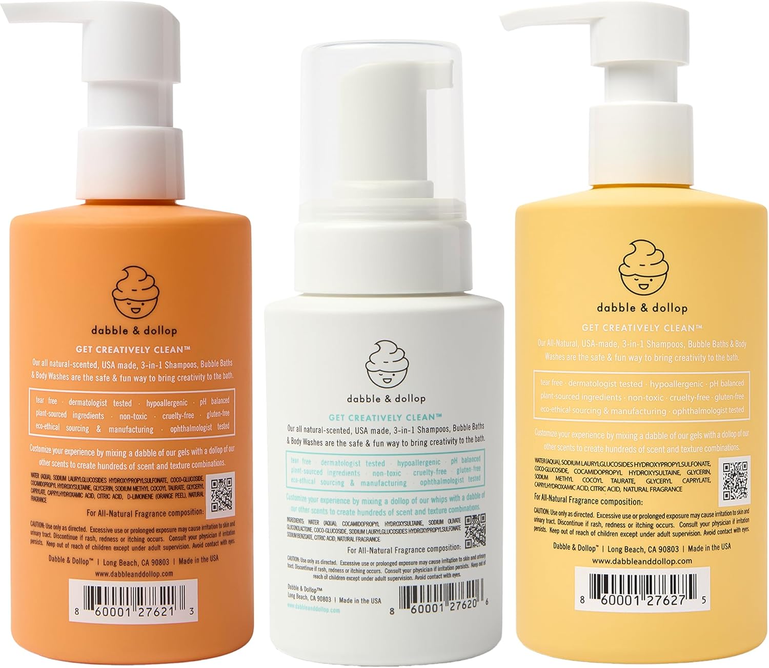 Dabble & Dollop Citrus Kiss Bundle, Natural Bubble Bath, Body Wash & Shampoo for Kids, Paraben & Sulfate Free, Vegan, Gluten-Free, Tear-Free, Tangerine, Vanilla, Lemon (Set of 3) - Image 7