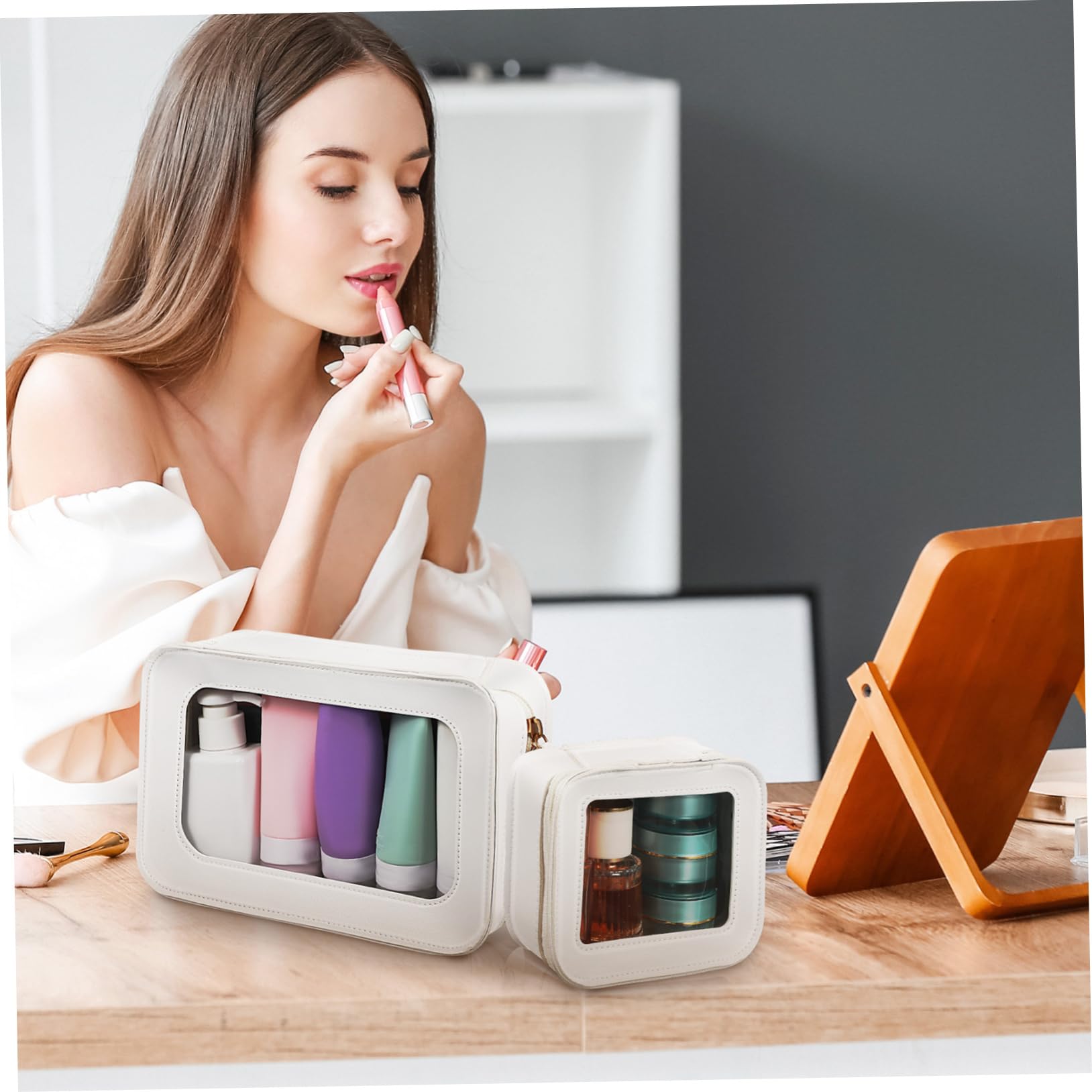 Ipetboom Borsa Trasparente per Pvc 2 Pezzi con Cerniera per Viaggio e Quotidiano Donna
