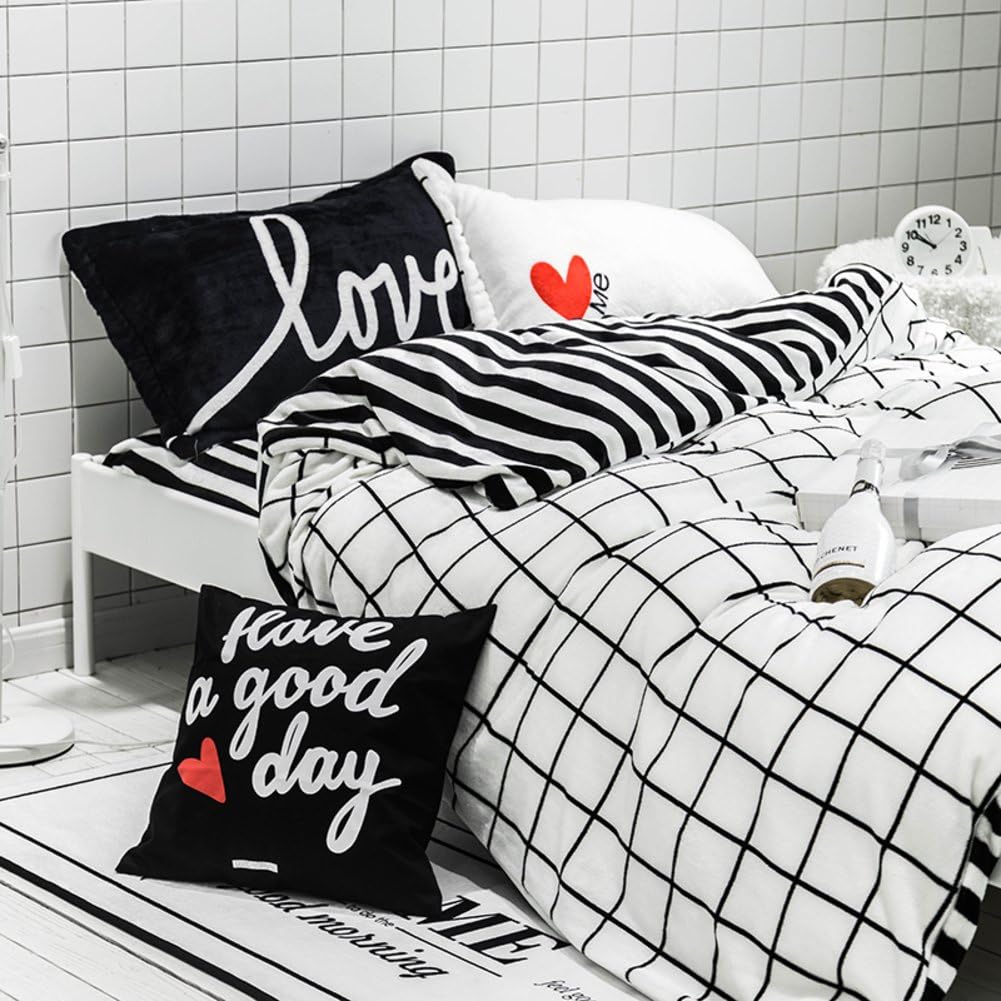 GAJDGUYQWVQ Nordic Thickened Double-Sided Duvet Cover Winter Quilt Vinyl Coral Velvet Quilt Sets Single Striped Students Quilt Cover-C 200x230cm(79x91inch)