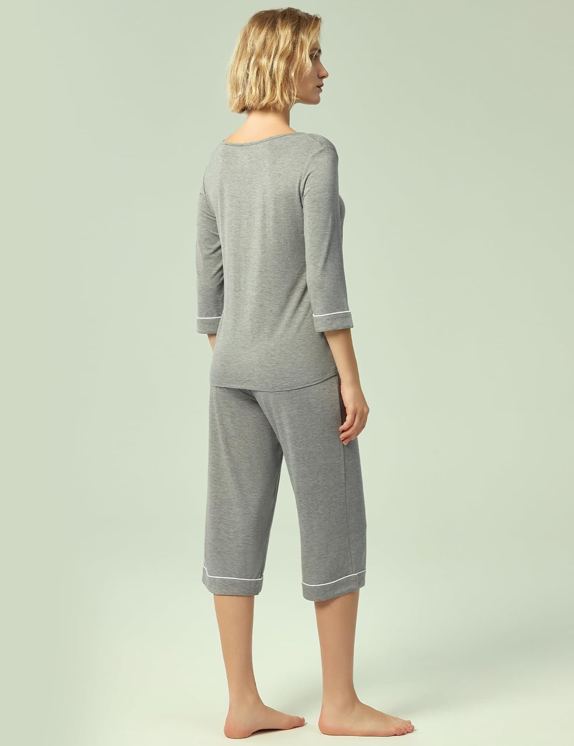 GYS Bamboo Viscose Women's Pajama Sets 3/4 Sleeve Top and Capri Pants 2 Piece Sleep Set - Image 2