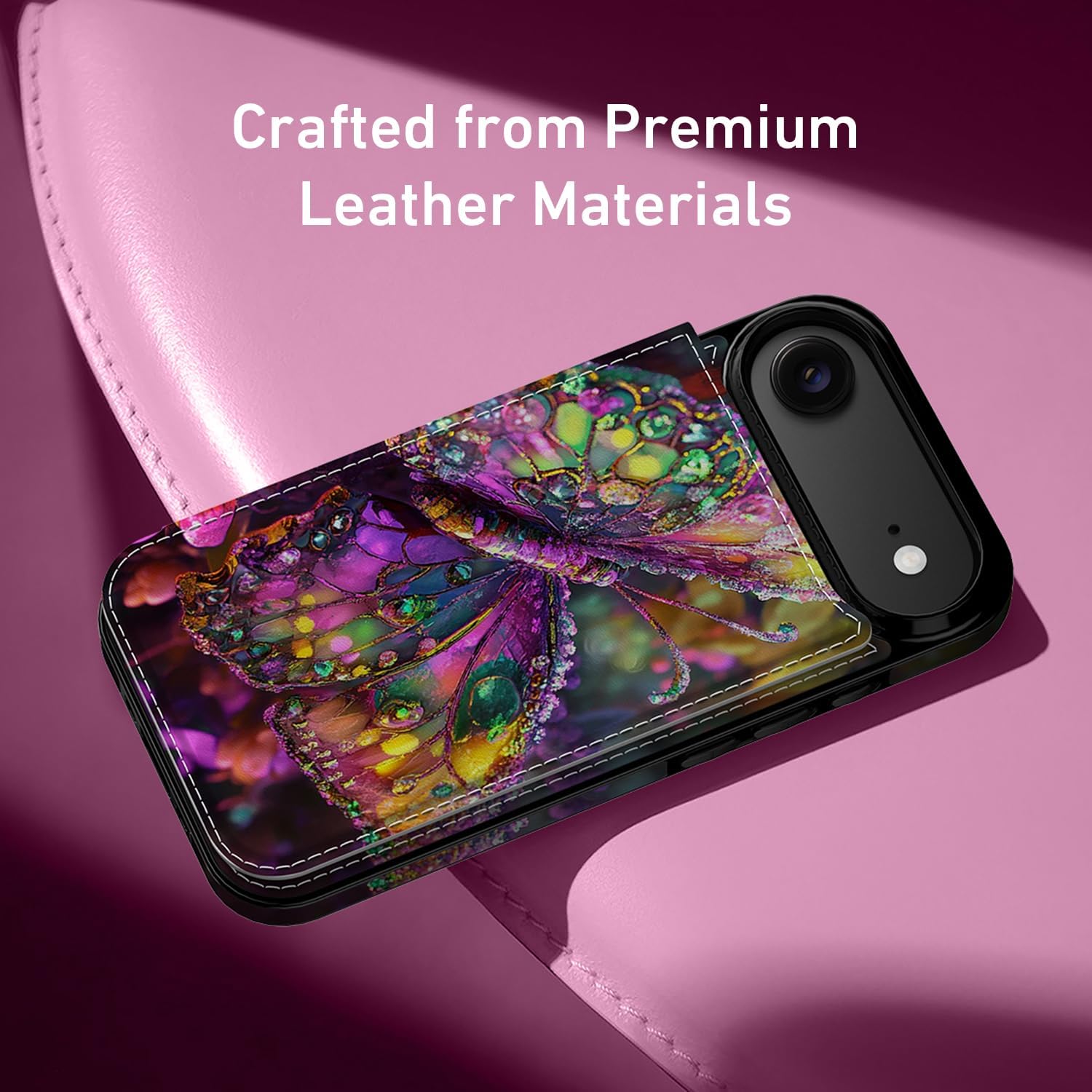 FUNMIKO for iPhone 17 Air Wallet Case with Card Holder, RFID-Blocking, Military-Grade Protection & UV-Printed Artwork, Magnetic Closure with Leather Kickstand - Vibrant Elegant Butterfly - Image 4