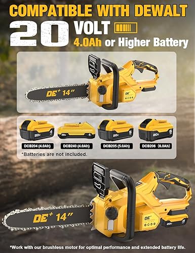 Miniatura 2 de Motosierra eléctrica sin escobillas de 14 pulgadas inalámbrica para batería Dewalt de 20 V, motosierra compacta con engrasador automático, retroceso