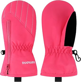 Toddler Winter Gloves,Waterproof Zippered Ski Mittens for Kids 1-6Y