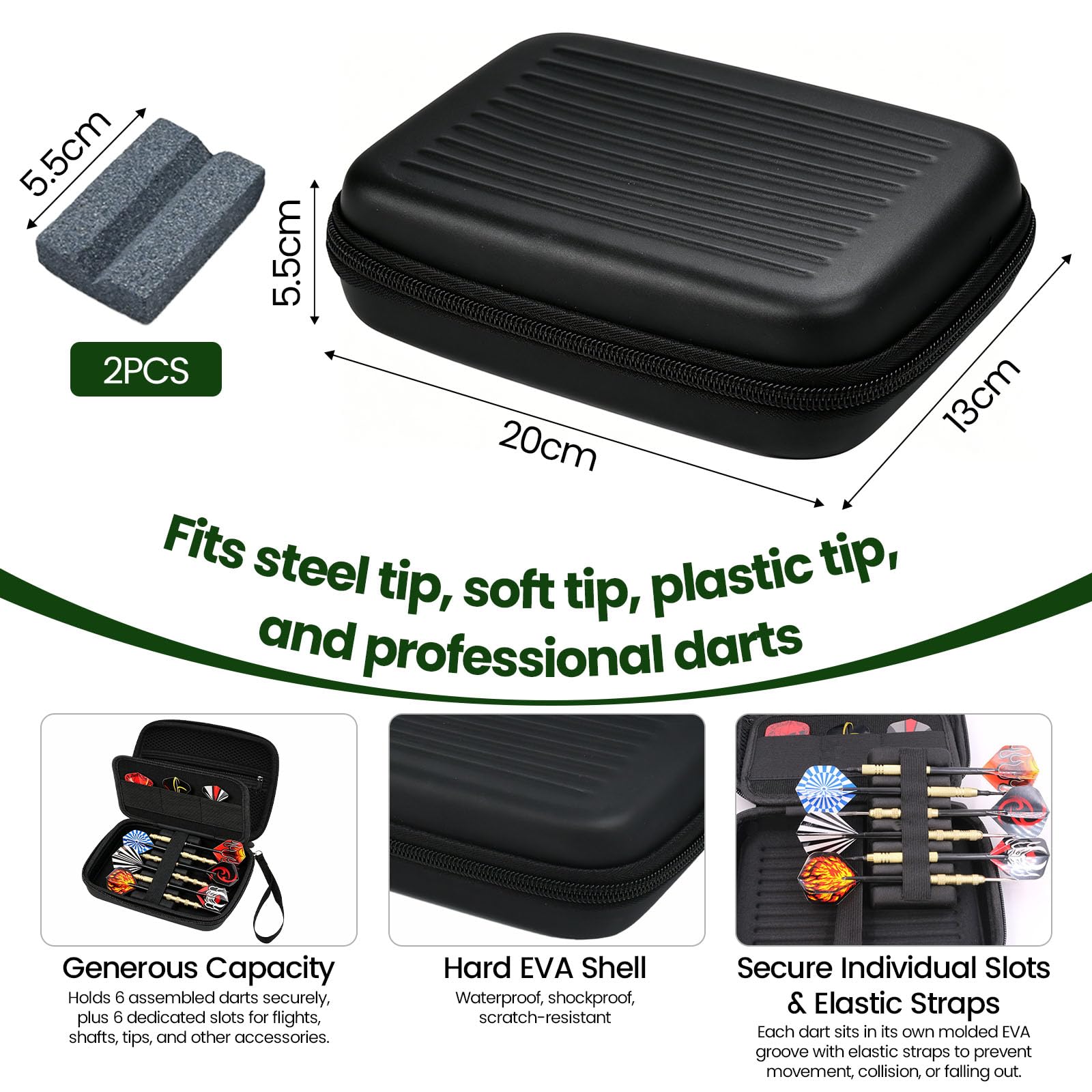 Estuche para Dardos EVA Rígido, Bolsa para Dardos con 2 Afiladores, Caja Protectora 6Dardos Punta Acero y Plástico, Funda Transporte para Dardo, Organizador para DardosPuntas Portátil