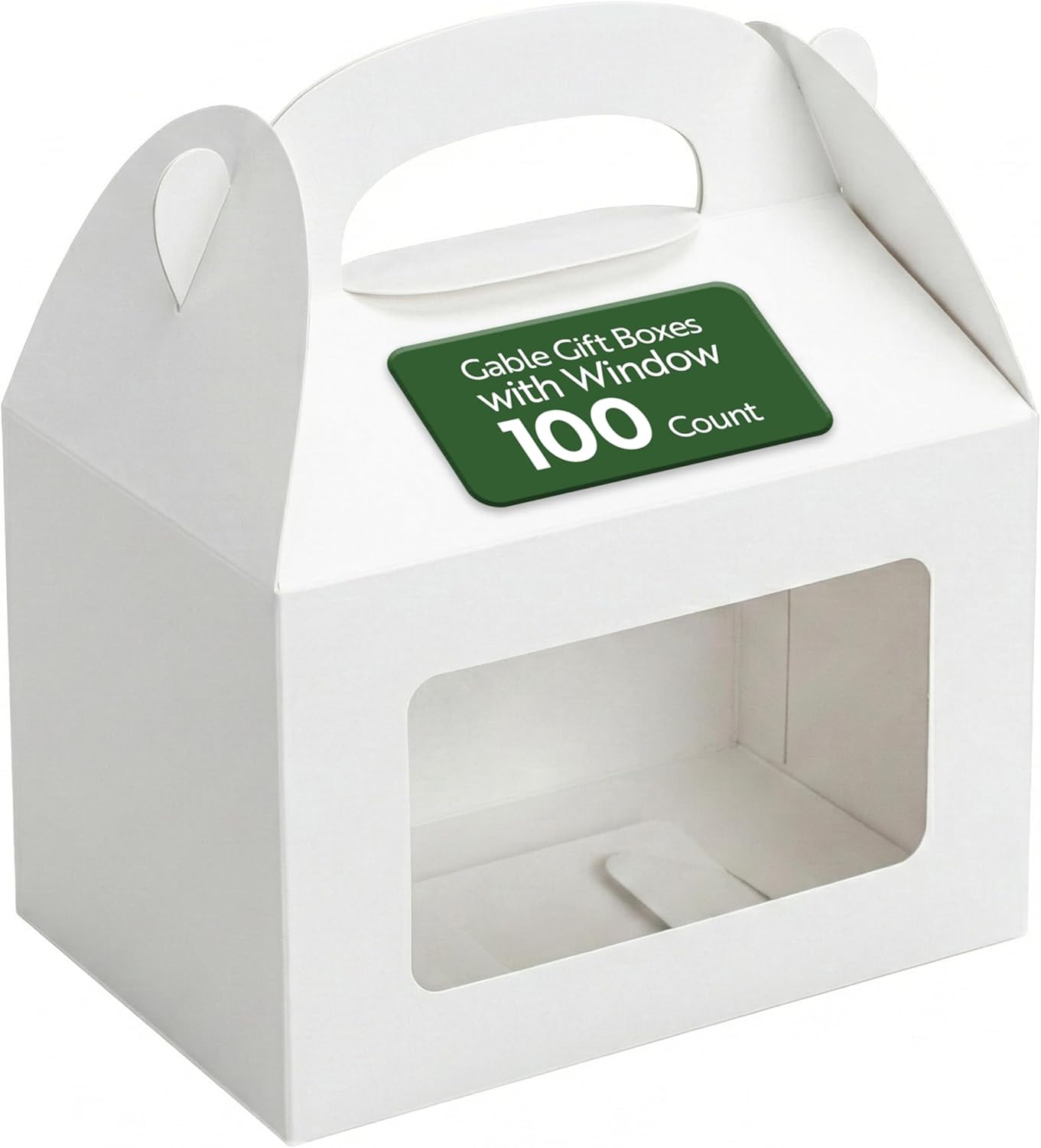 Restaurantware Bio Tek 8.5 x 4.8 x 5.5 Inch Gable Boxes For Party Favors, 100 Attractive Gift Boxes - Clear PET Window, With Built-In Handle, White Paper Barn Boxes, Greaseproof, For Parties