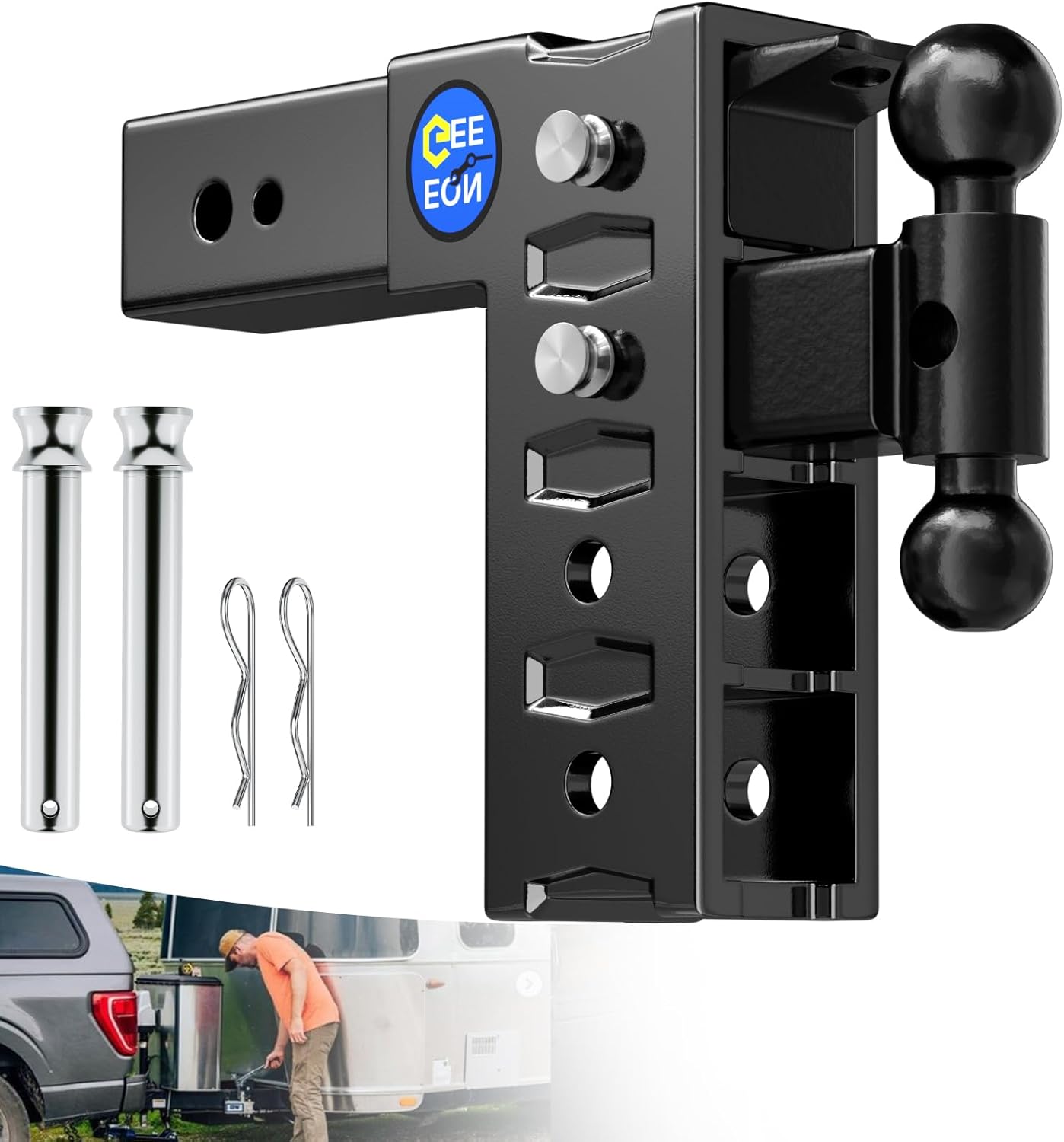 Trailer Hitch Fit 3 Inch Receiver, Drop Hitch 9" Drop & Rise, Adjustable Tow Hitch for Truck RV 10000 LBS Towing Capacity with 2"& 2-5/16" Dual Ball Mount, Includes Pintle Lock & Hitch Pins & Clips