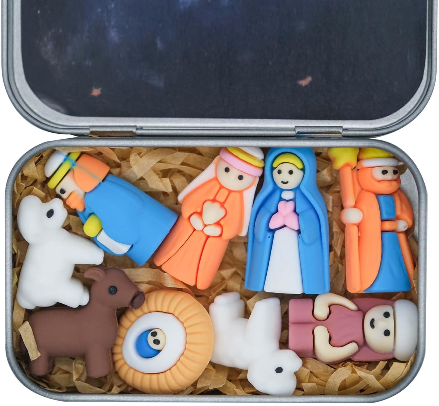 Pocket Nativity Set,Pocket-Size Scene Handcrafted Christmas Tin Decor Gift
