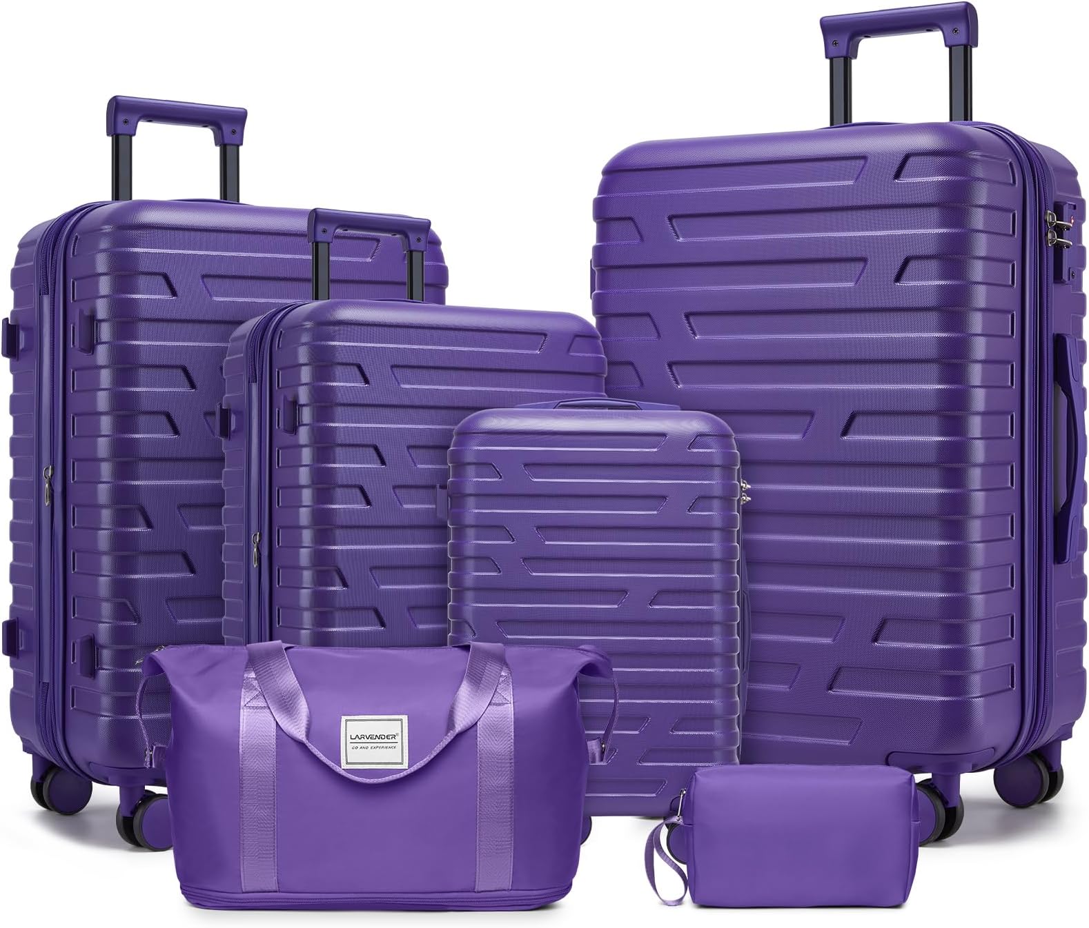 Purple 6 Piece Luggage Set Hard Shell - Expandable Suitcases with Spinner Wheels and Duffel Bags for Family Travel, Durable Carry On Luggage Sets with Lock for Women and Girls