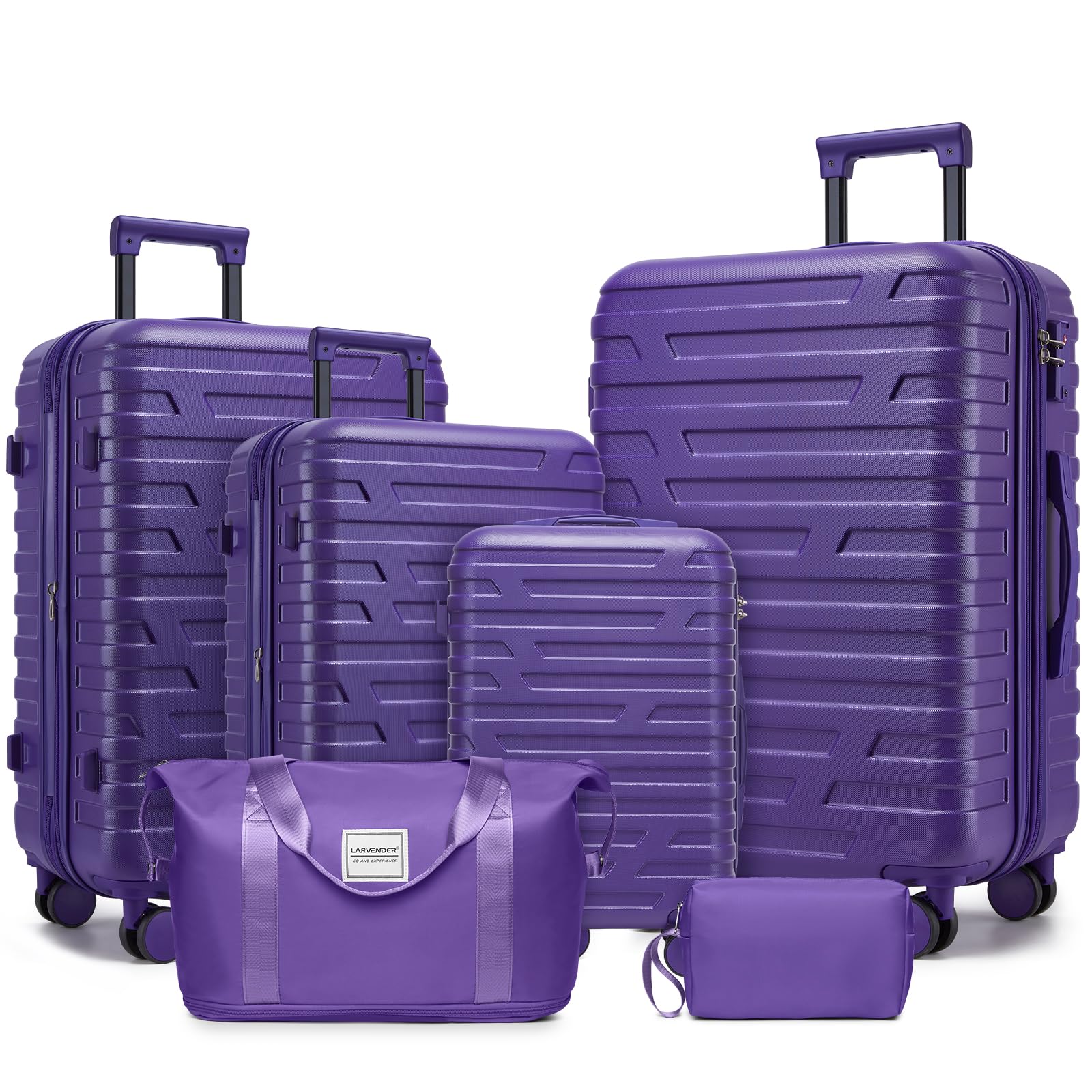 Clyrava Purple 6 Piece Luggage Set Hard Shell - Expandable Suitcases with Spinner Wheels and Duffel Bags for Family Travel, Durable Carry On Luggage