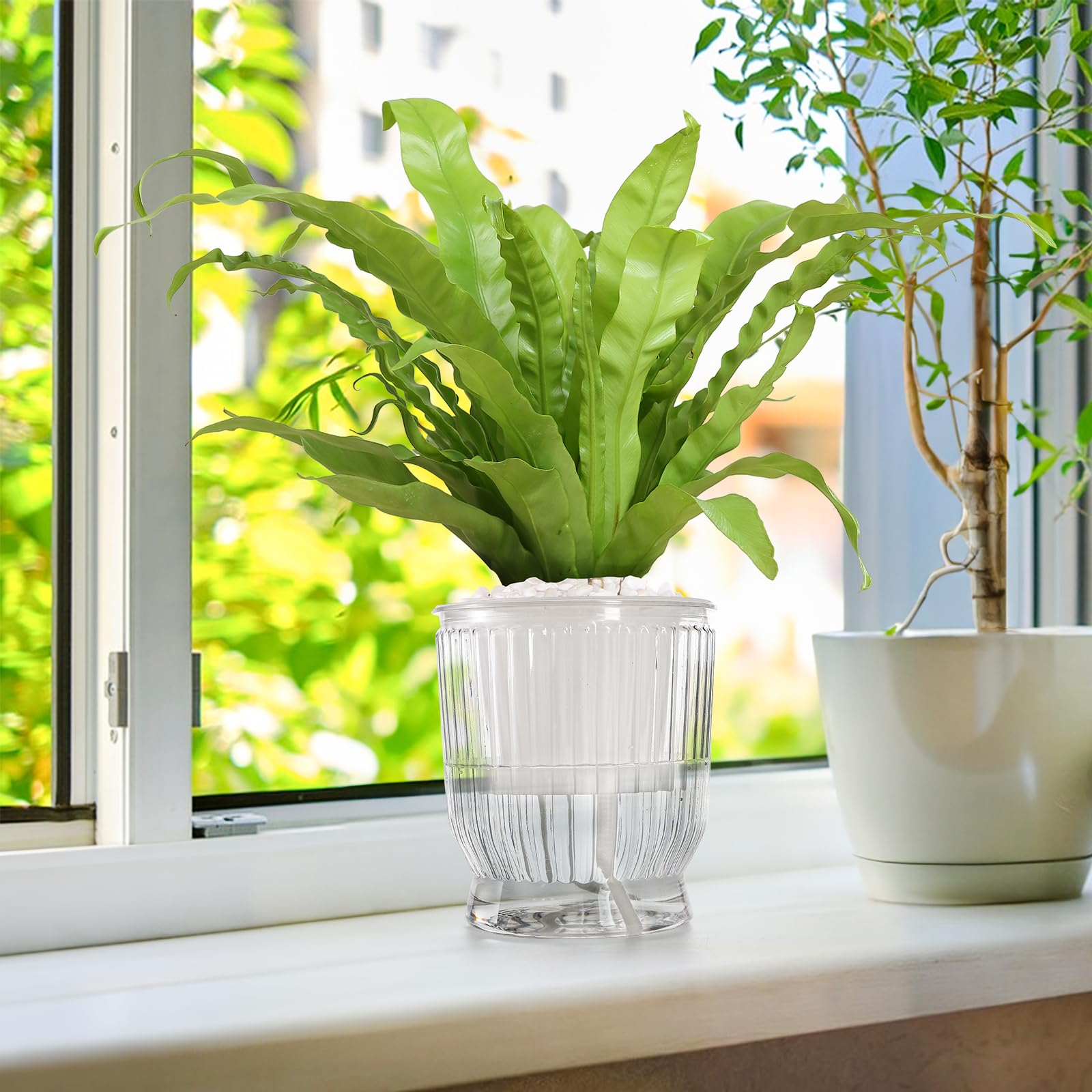ZOOFOX Lot de 10 petits pots de fleurs à arrosage automatique de 10,2 cm pour plantes d'intérieur, pots de fleurs en plastique à rayures pour toutes les plantes d'intérieur, herbes, aloès, violettes