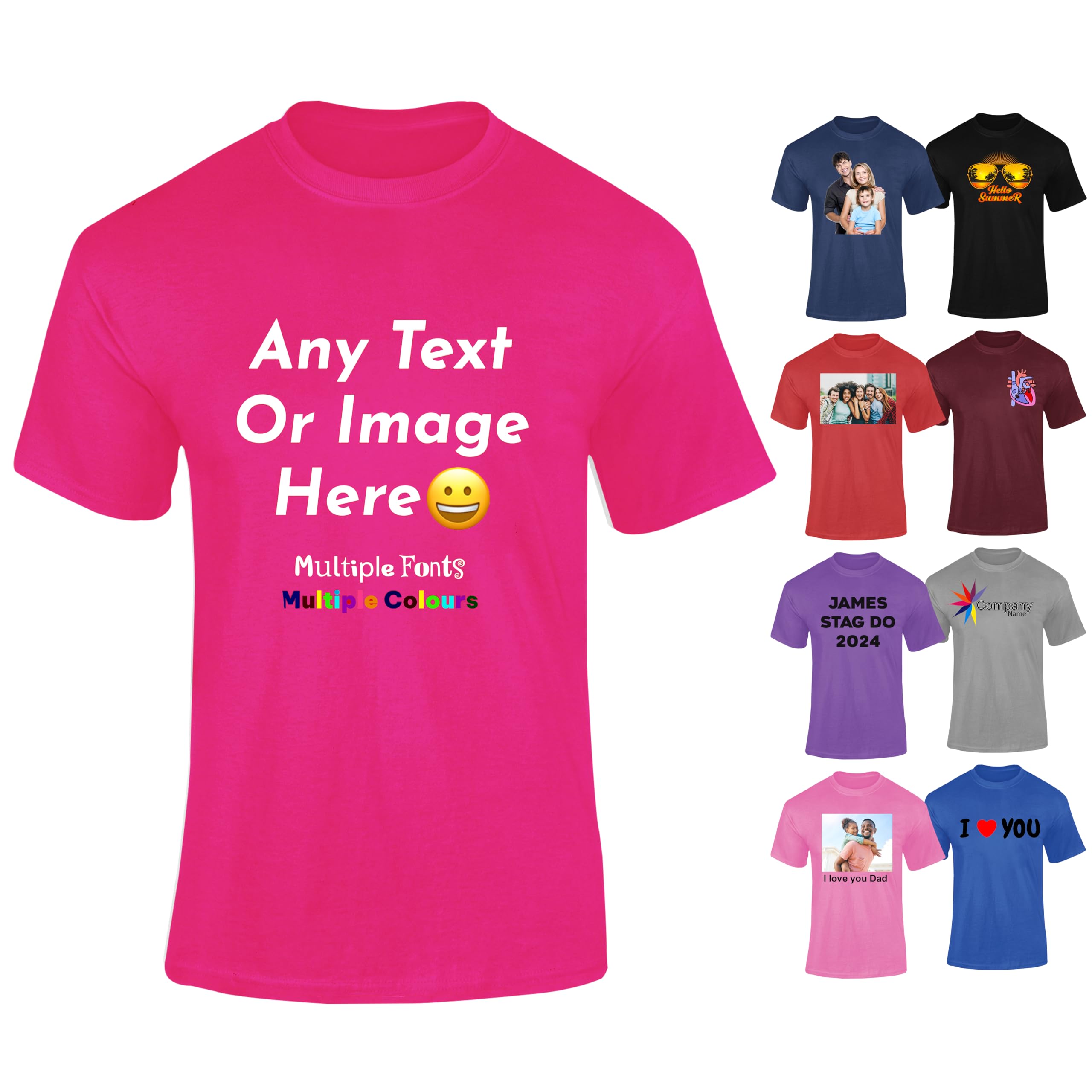 Varsany Personalised T Shirts Mens Womens Kids UK - Customised T Shirt with Any Text and Photo, Long-Lasting Printing - Design Your Own Custom T Shirt — view 16