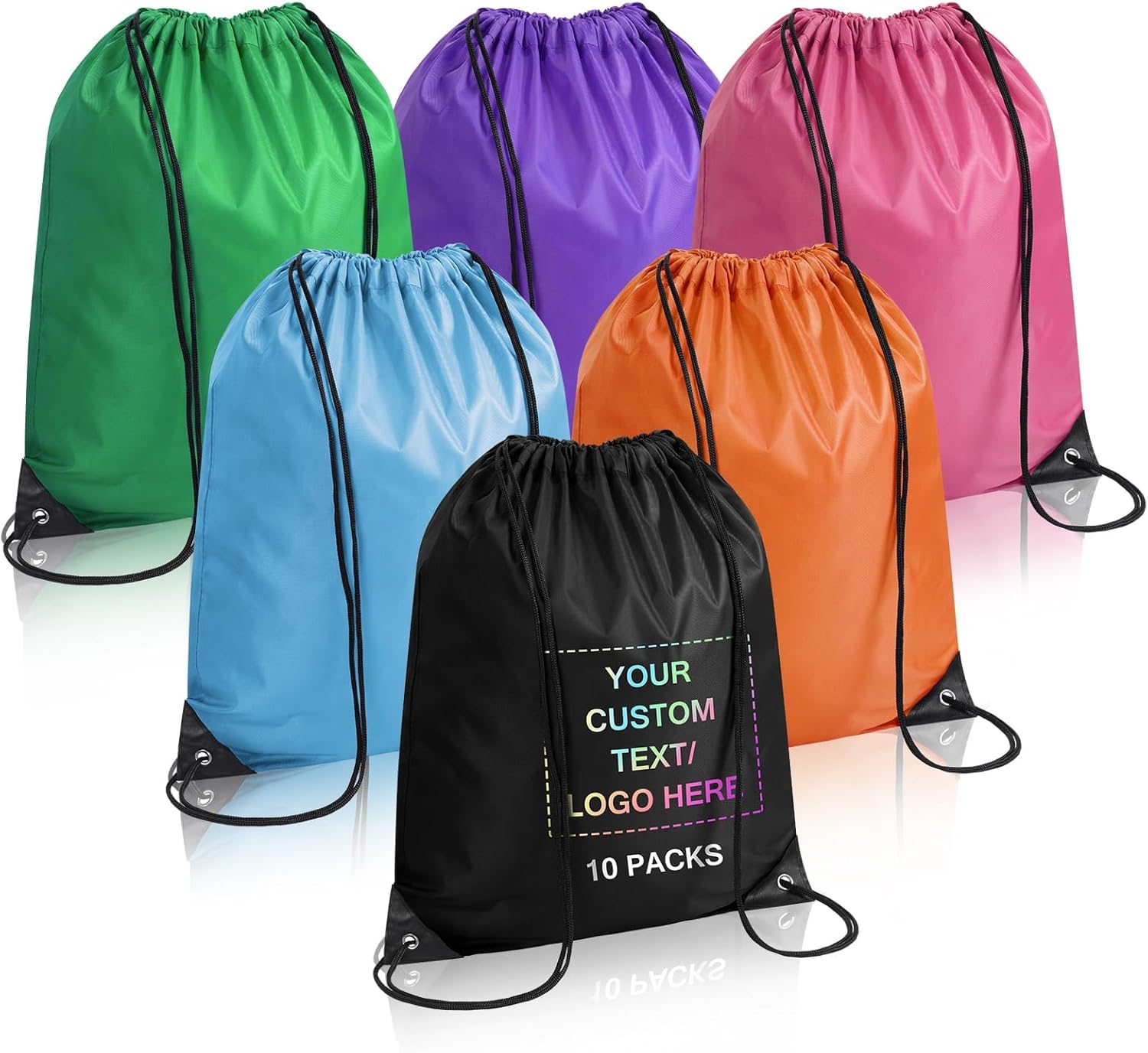 10 Pack Custom Drawstring Backpacks–Personalized Gym Backpack with Initials Name–Drawstring Bags for Climb Swimming Travel Beach Party Club(Multi-Color)