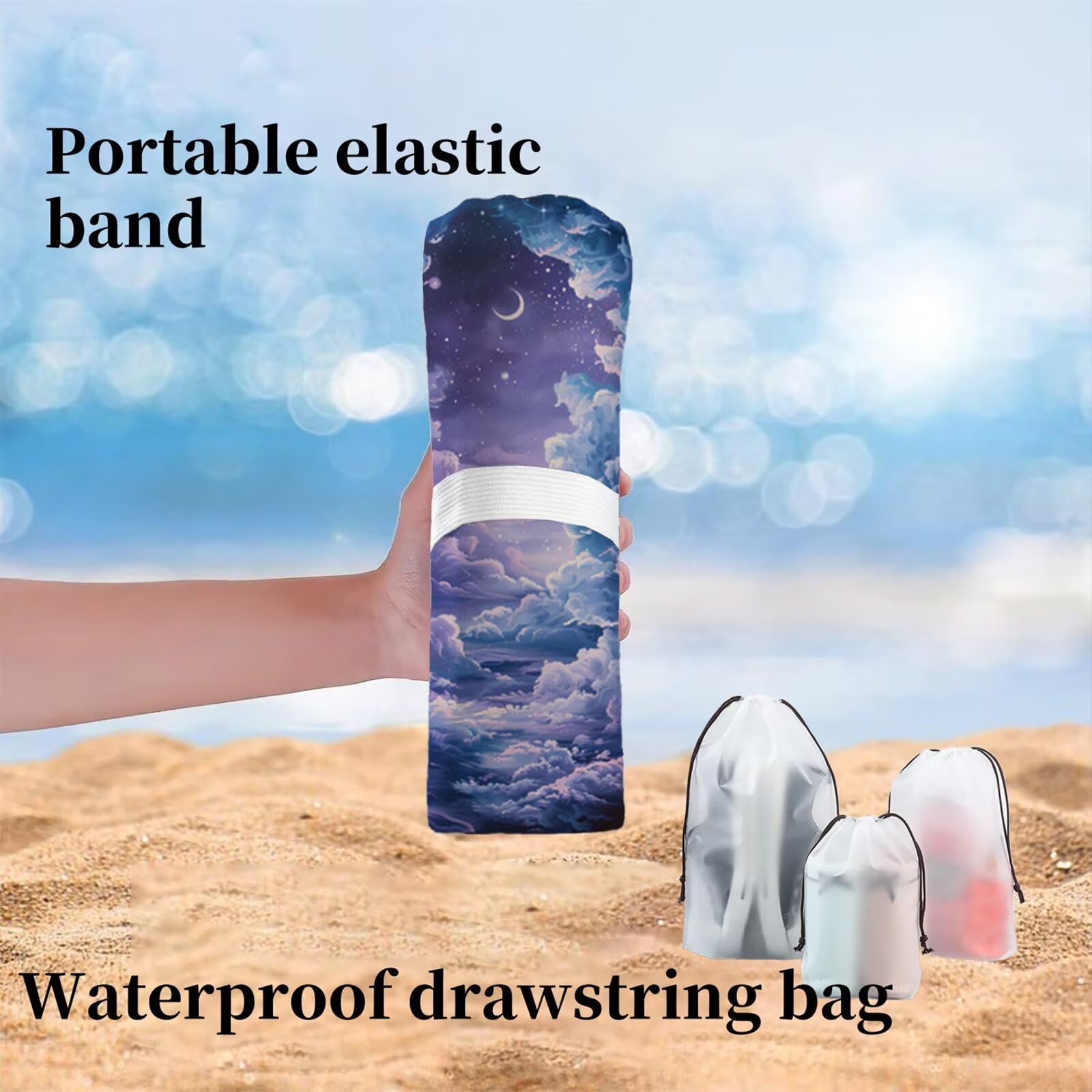 Duży ręcznik z mikrofibry XXL 220 x 100 cm Ręcznik plażowy Księżyc Gwiaździste niebo Ręczniki na siłownię Szybkoschnący, Cienkie i kompaktowe ręczniki kąpielowe, Ręcznik plażowy dla kobiet i mężczyzn