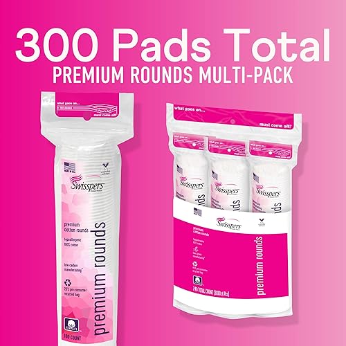 Miniatura 12 de Swisspers - Círculos premium exfoliantes con 2 superficies distintas texturizadas elevadas, almohadillas faciales de algodón, bolsa de 80