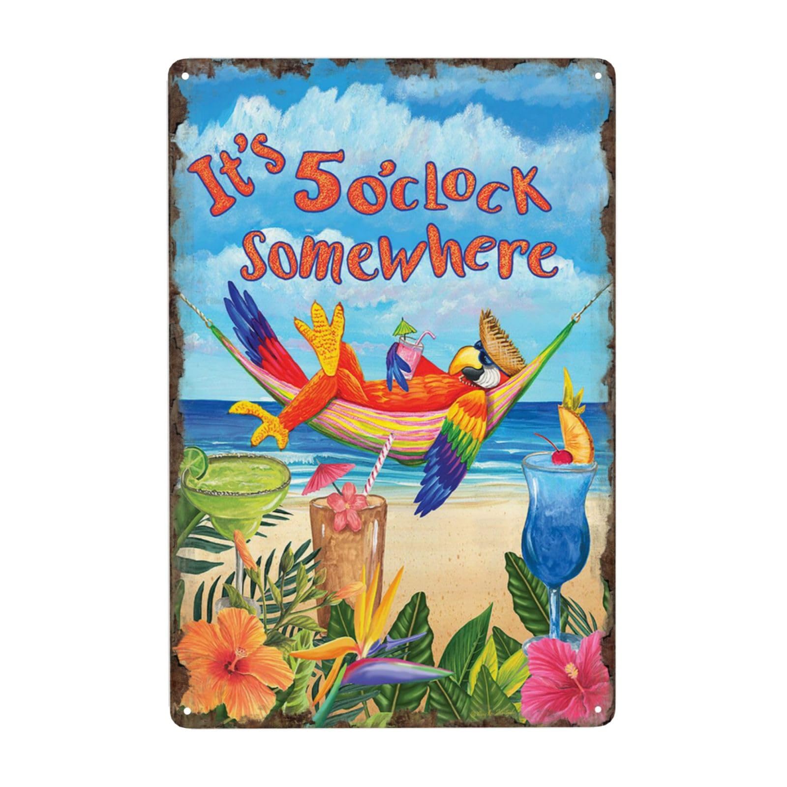 Vintage Metal Sign, It's 5 o'clock Somewhere Tin sign, Funny Decor Poster for Home Man Cave Bar Garden Garage Wall Plaque Iron Sign 20 x 30 cm