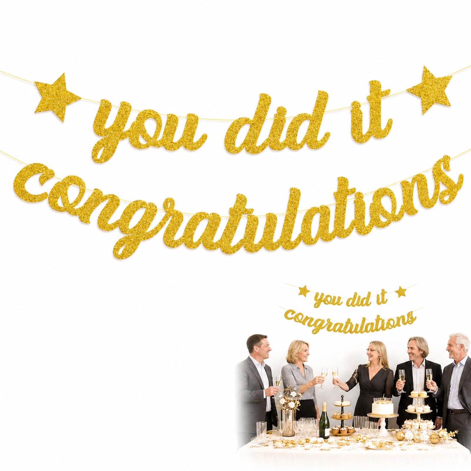 Gold Foil Congratulations You Did It Bunting Banner for Graduation Parties