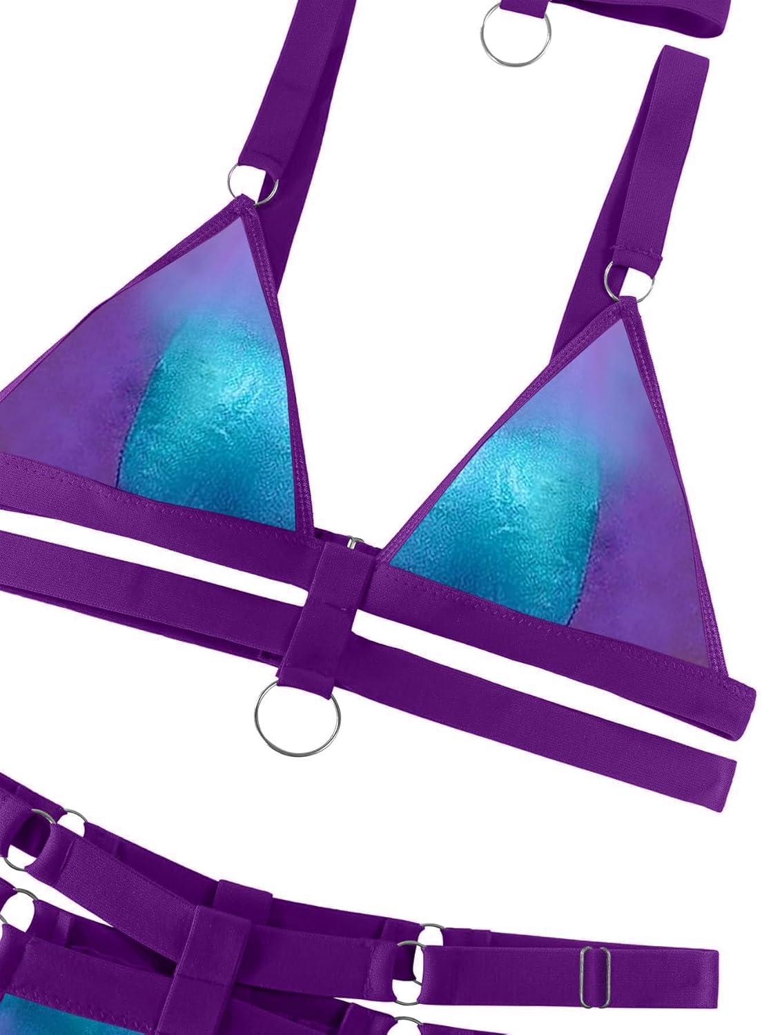 Lilosy Sexy Wireless Choker O Ring Linked Strappy Harness Lingerie Set Outfits 3 Piece - Image 4