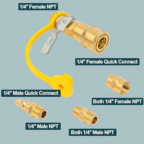 Miniatura 2 de GASPRO Accesorios de conexión rápida de propano RV de 14 pulgadas, juego de tapones de manguera de gas natural y propano con válvula de cierre, para