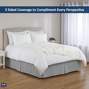 Cottingon Box Pleated Bed Skirt with Split Corners, 100% Microfiber Soft, Sheen & Luxurious Look, Tailored Drop Easy Fit, Full 15, Light Grey