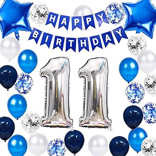 11th Birthday Party Decoration for Boys, Happy Birthday Banner Blue Number 11 Birthday Balloons 11th Birthday Latex Confetti Balloon for Boys Him Son 11 Years Old Birthday Decoration Supplies (11th)