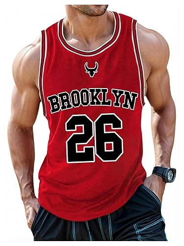 OYOANGLE Men's Number Letter Graphic Tank Top Basketball Jerseys Sleeveless