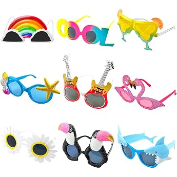 Party Glasses Funny Pack of 9 Fancy Dress Glasses Funny Hawaiian Tropical Party Glasses Funny Glasses Party Glasses for Beach Wedding Masquerade Carnival Graduation Photo Props