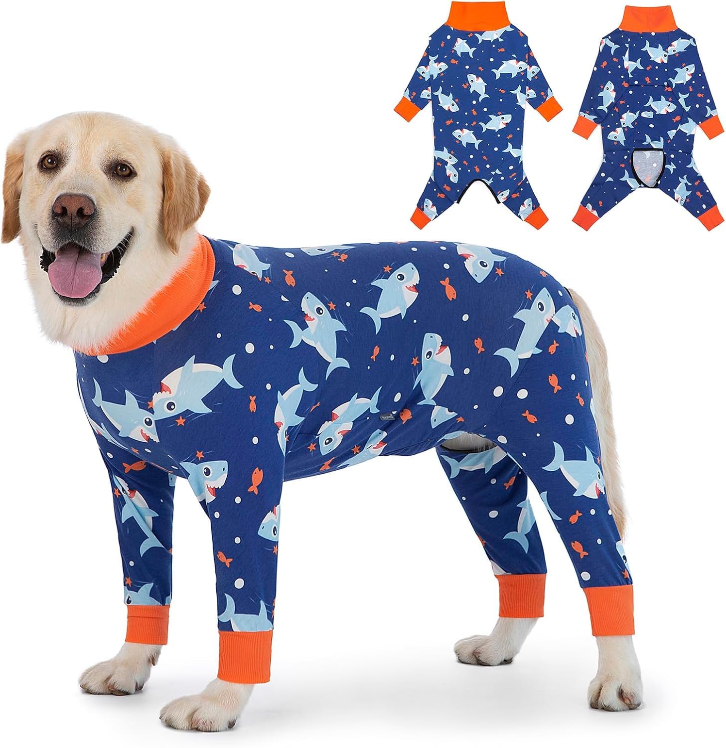 Yeapeeto Dog Onesie Surgery Recovery Suit for Large Medium Bodysuit Dogs Pajamas PJS Full Body for Shedding, Prevent Licking, Wound Protection, Cone Alternative(Blue Shark, 2XL) â image 1